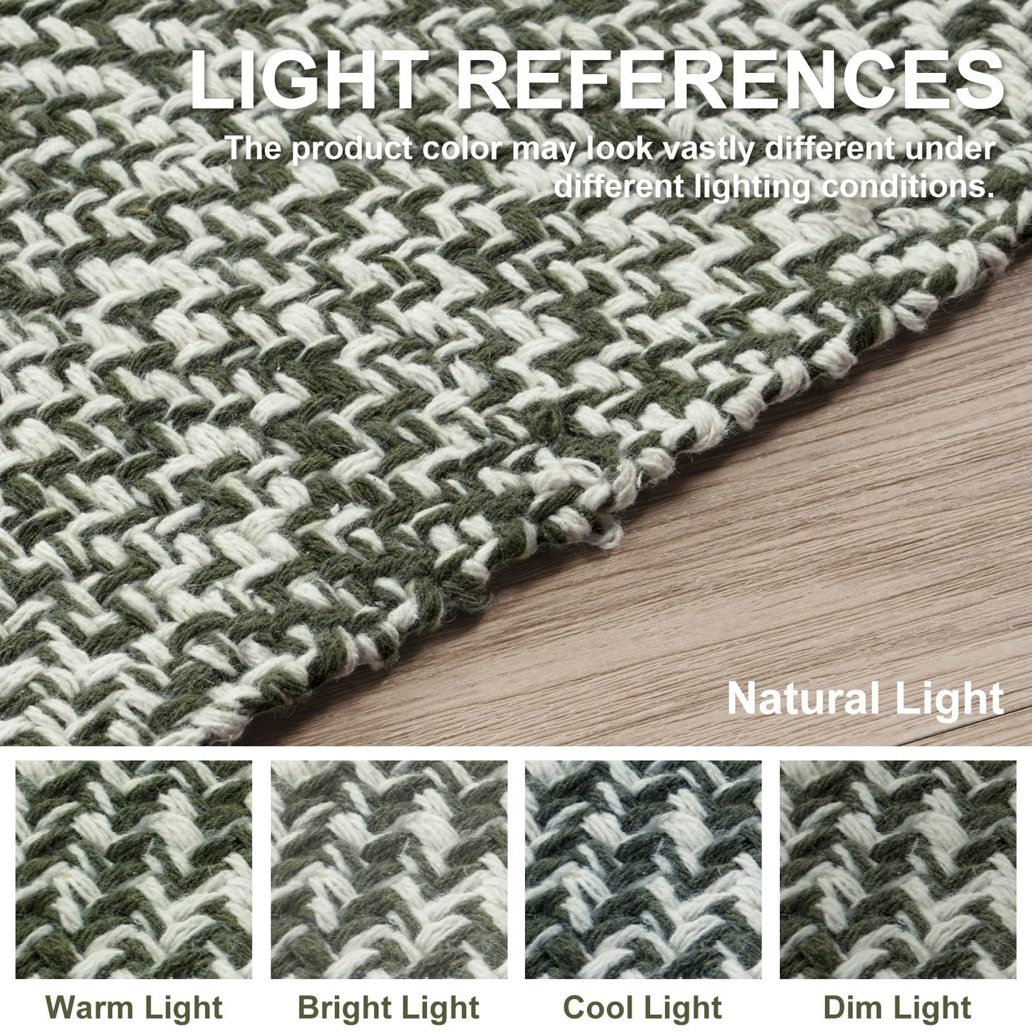 Collive Small Bathroom Rug, 2' x 3' Hand-Woven Low Profile Front Entryway Rug, Olive Green/Cream Cotton Reversible Washable Kitchen Mat Modern Farmhouse Carpet for Foyer Bedroom Back Door Decor