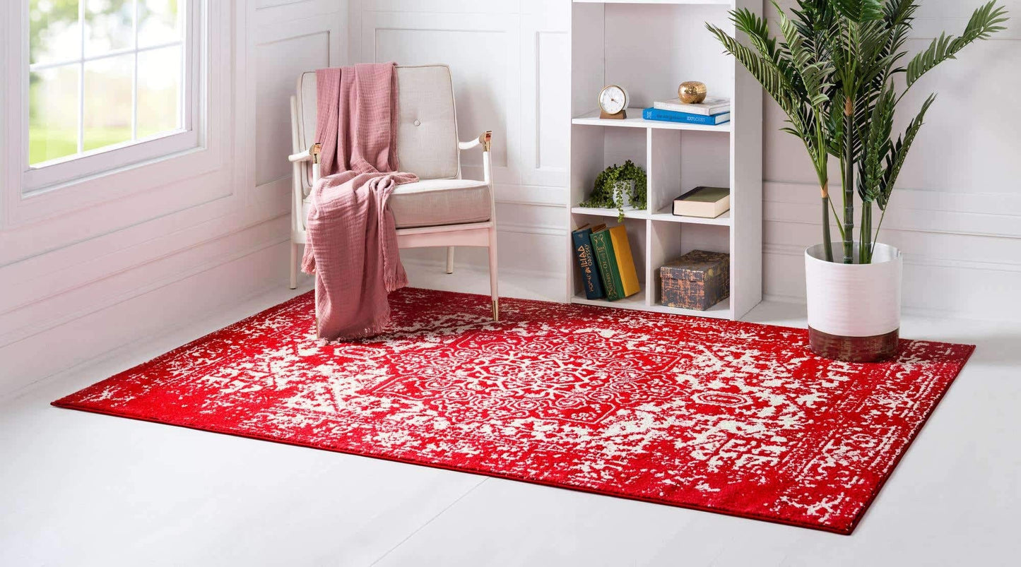 Unique Loom Richmond Collection Area Rug - Medallion (4' 1" x 6' 1" Rectangle, Red/ Ivory)