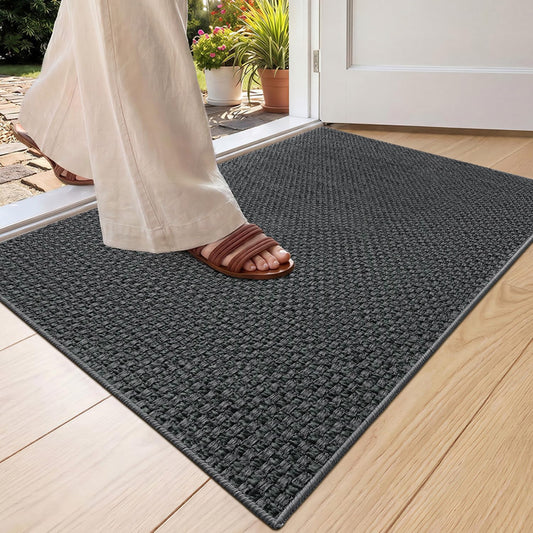 Color&Geometry Ultra-Thin Indoor Door Mat, 21"x31" Low-Profile Non-Slip Entryway Rug with Modern Geometric Texture, Washable Doormat for Entrance, Front Doors, Heather Grey (FOLD)