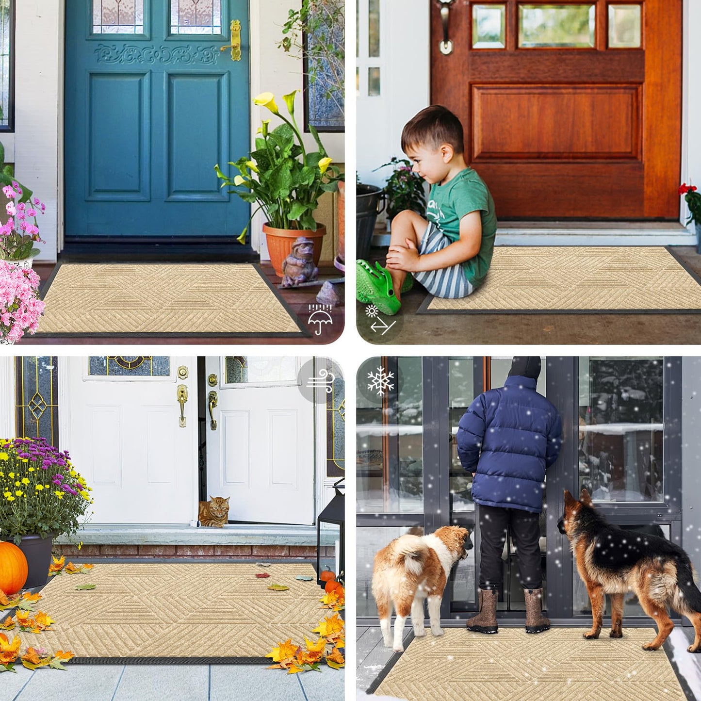 Smiry Front Door Mat Outside Entrance, Heavy Duty Sturdy Natural Rubber Doormat, Trap Dirt and Moisture, Easy Clean Low Profile Mats for Indoor Outdoor Entry, Irregular Triangle (47x32, Beige)