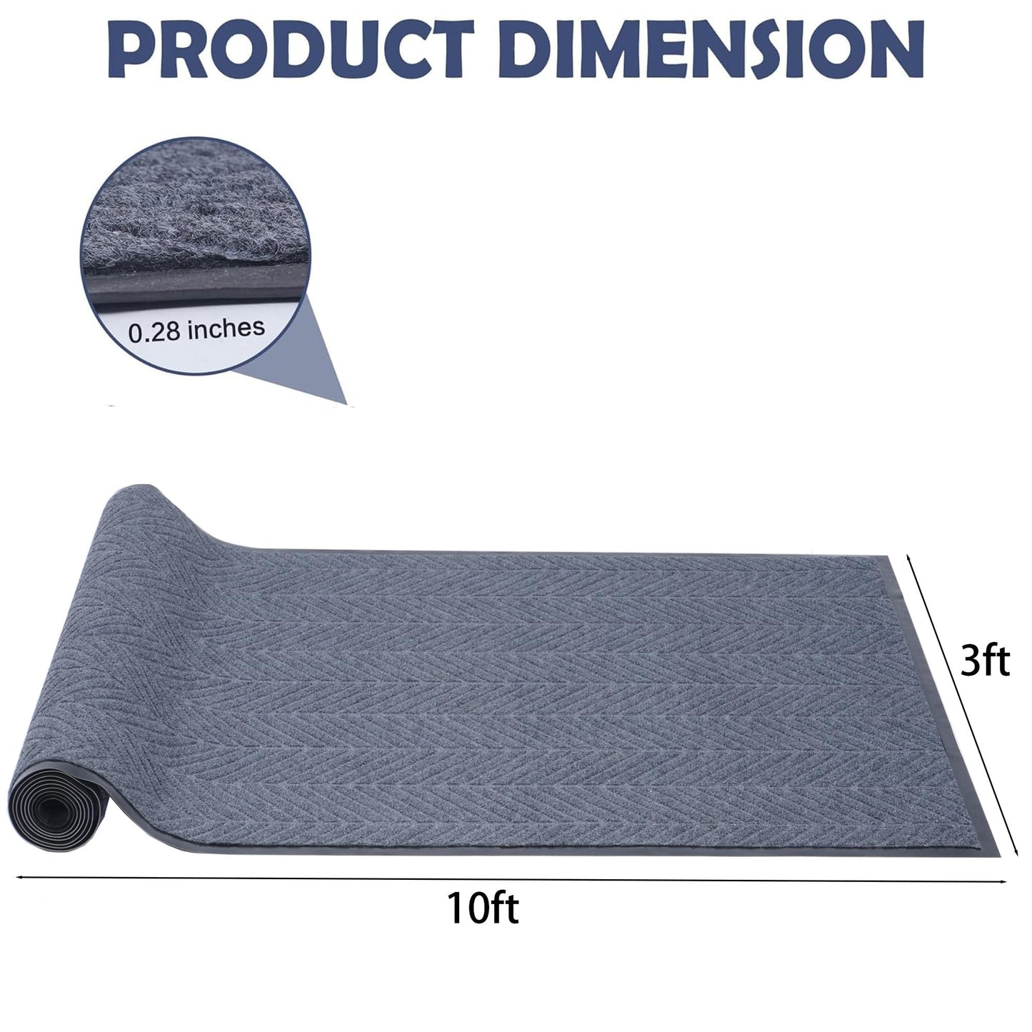 uyoyous Front Door Mat 3' X 10' Commercial Entrance Mats Heavy Duty Indoor Outdoor Hallway Rugs with Non-Slip Back Carpet for Hallway,Entryway,Home,High Traffic Area