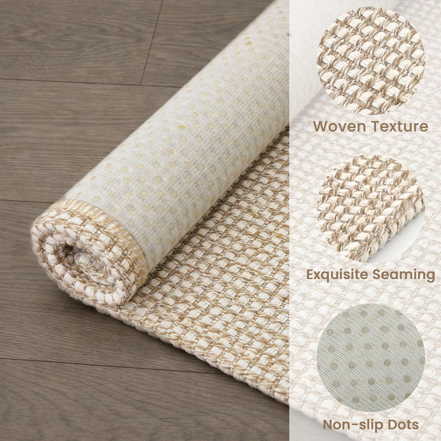 EARTHALL Woven Area Rug 4x6 Ft Washable Rugs for Entryway Non Slip Braided Throw Rugs Bedroom Carpet Cotton Entry Rug Cotton Floor Carpets for Bedroom Dining Room Living Room, Beige/Ivory