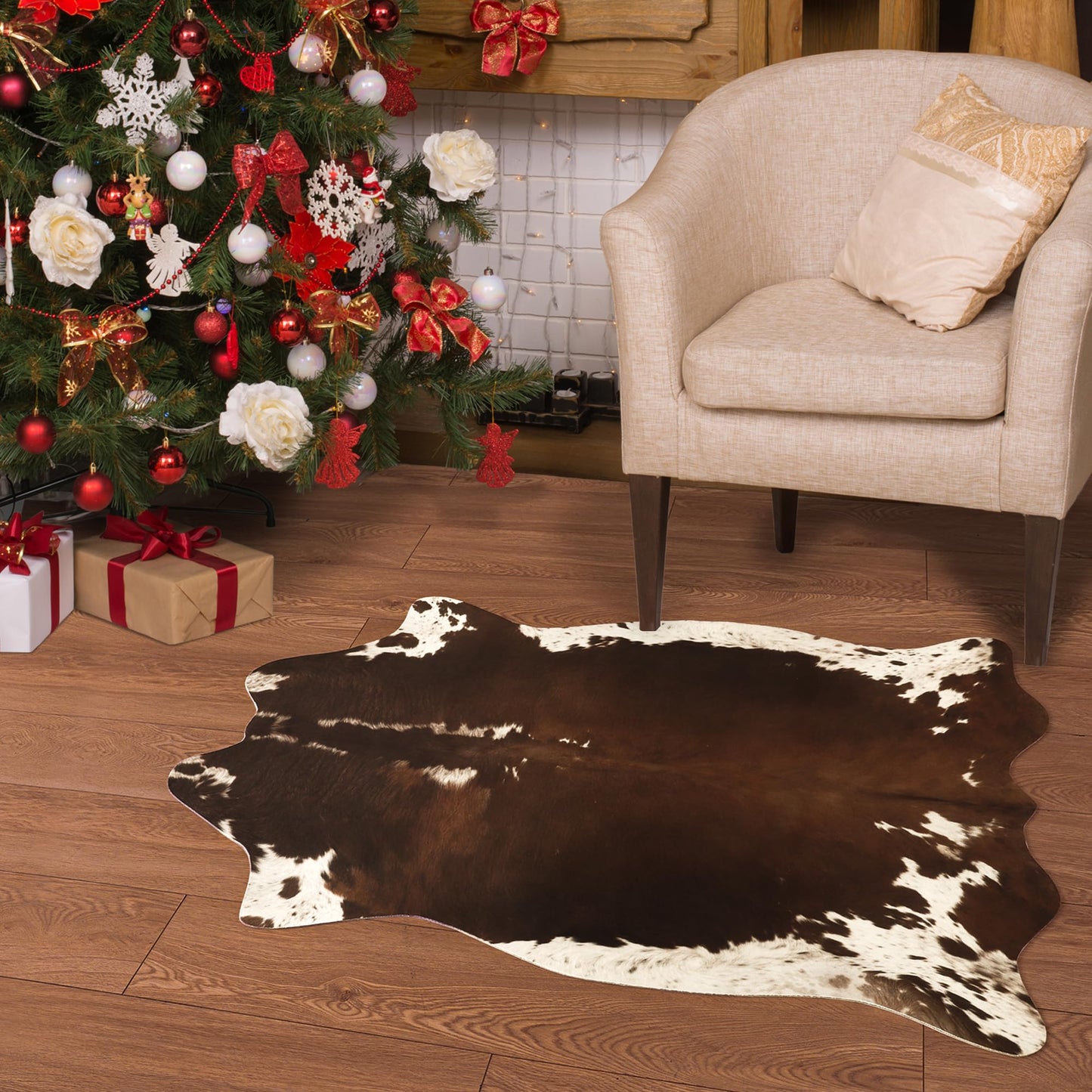 Foxmas Cowhide Rug 2.3x3.6 Feet Faux Cow Rug for Living Room Bedroom, Large Cow Print Rugs Premium Animal Print Rug for Western Home Decor, Washable and Luxury Cow Hide Rug