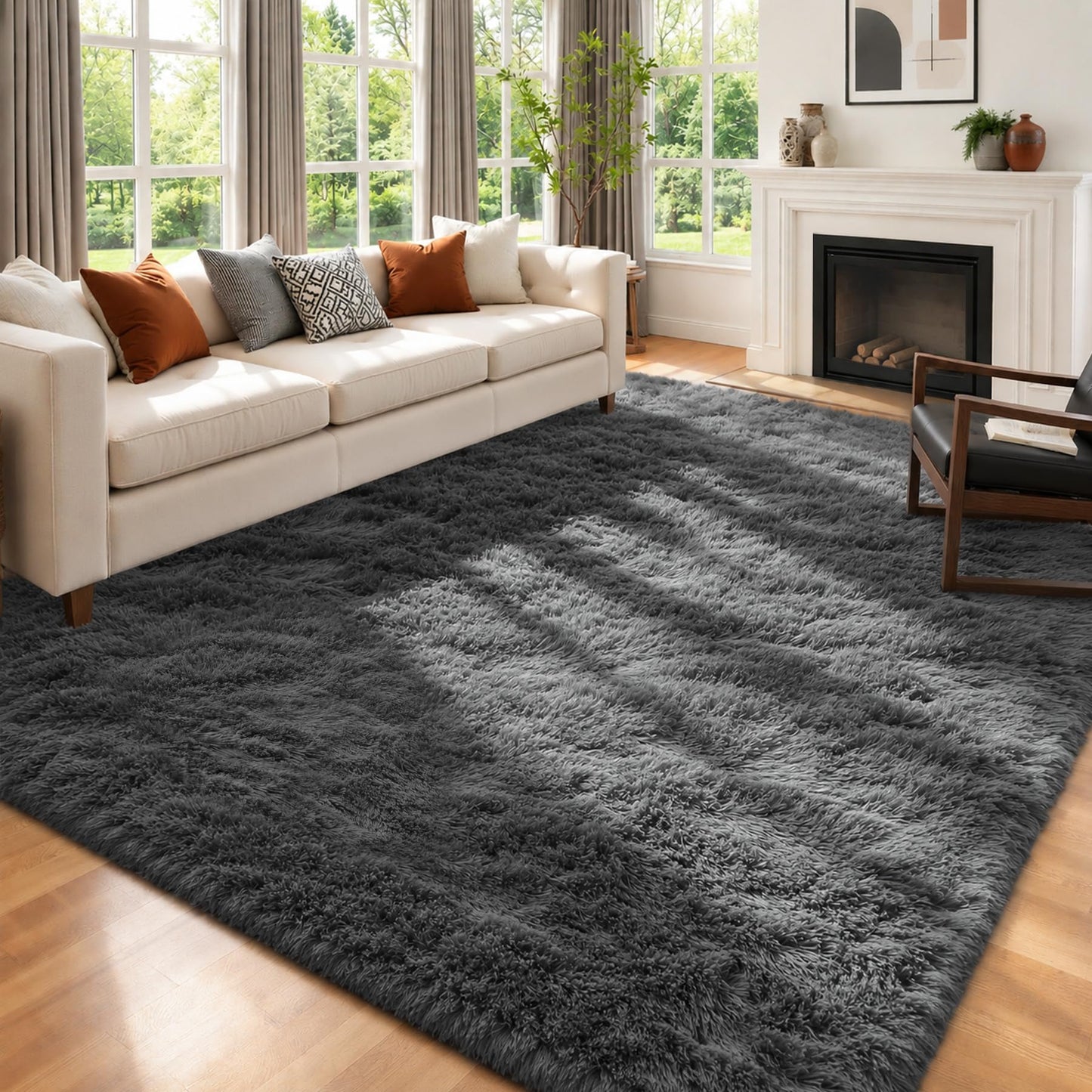6x9 Area Rug for Living Room: Ultra Soft Fluffy Rug Modern Large Thicked Shag Rug for Bedroom Non Slip Indoor Fuzzy Carpets for Girls Kids Room Nursery Dorm Home Decor Grey