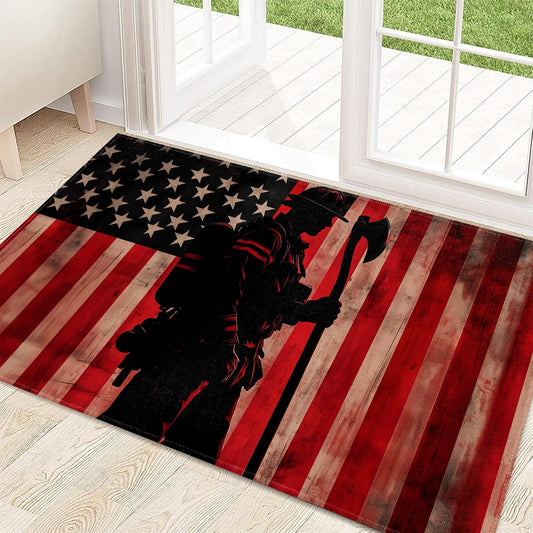ainori Patriotic Firefighter Indoor Door Mat 29.5x17in,Non Slip Backing American Flag Floor Mat,Non Woven Entryway Rug,Welcome Mats Decor,for Entrance Inside Porch Bedroom Kitchen,Doormats Gifts