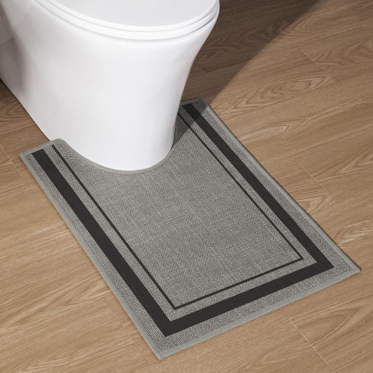 chakme Bathroom Rugs Mat U-Shaped 24x17, Ultra Thin Non Slip Bath Mat Small Quick Dry Absorbent Bath Mat for Bathroom Floor, (Dark Grey, U-24"x17")