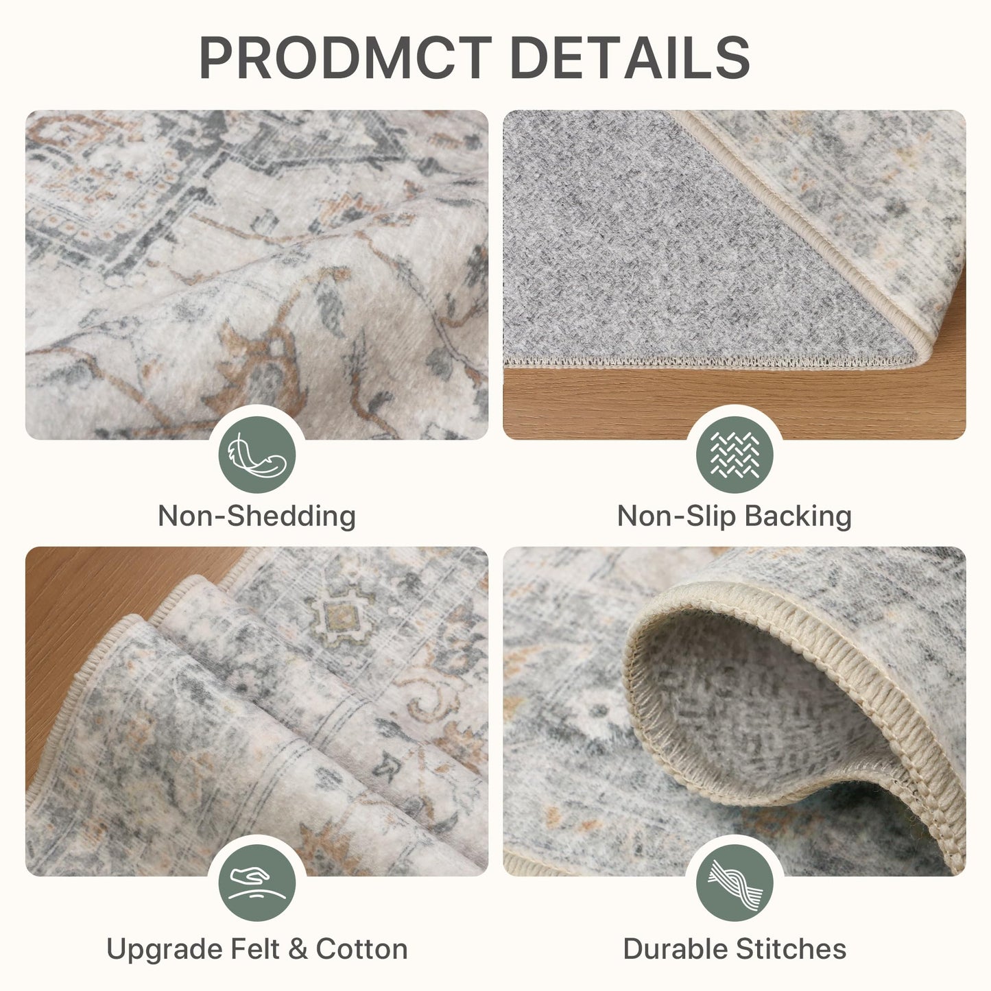 BESBLEE Area Rug 2x3 Doormat, Machine Washable Low Pile Rugs, Small Retro Entryway Mat for Entrance, Hallway, Kitchen and Corridor, Light Taupe Brown