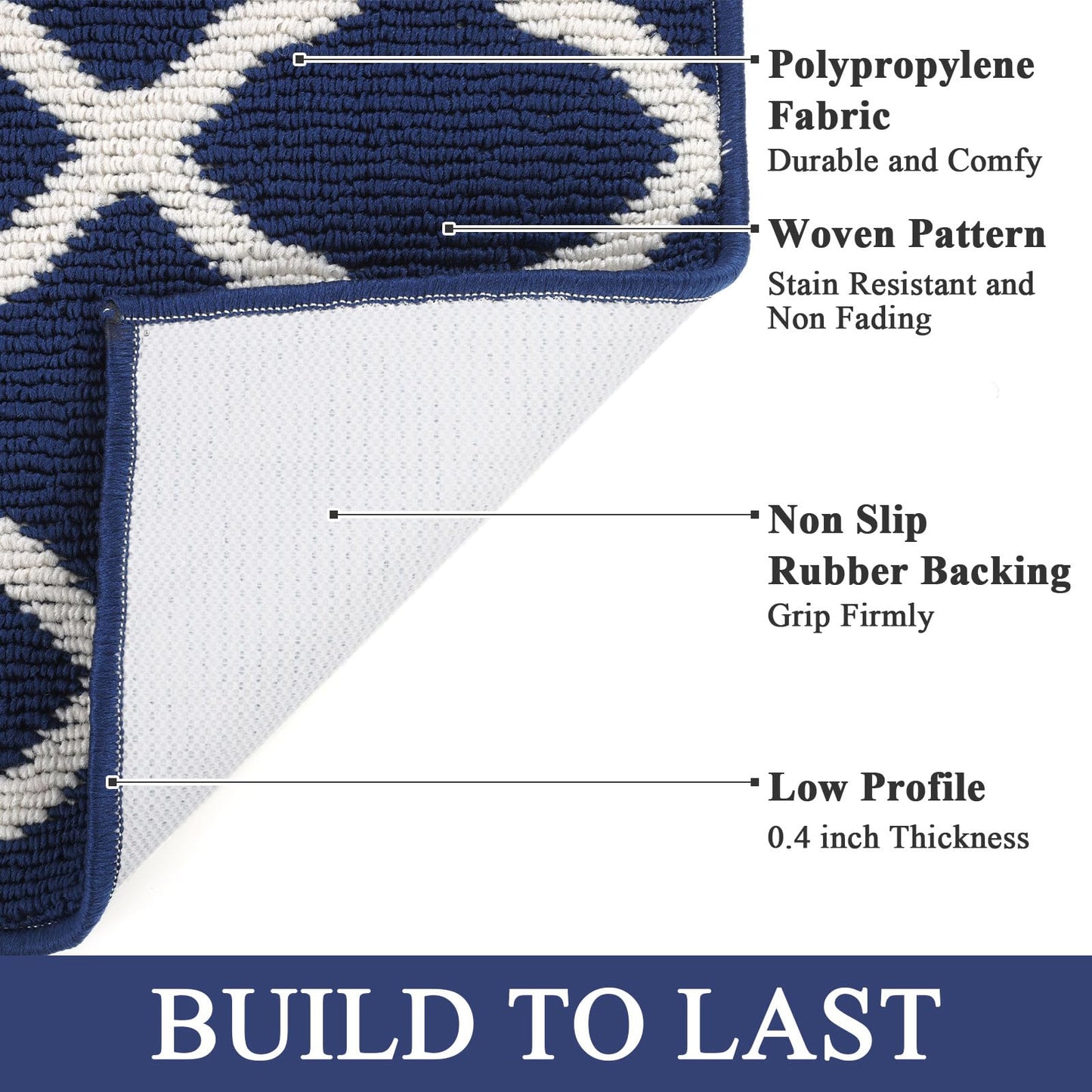 SHACOS Runner Rugs 20"x59" for Entryway Kitchen Hallway Indoor Washable Rug Runner Non Slip Rubber Backing Dirt Trapping Doorway Entrance Runner Rug, Navy Blue