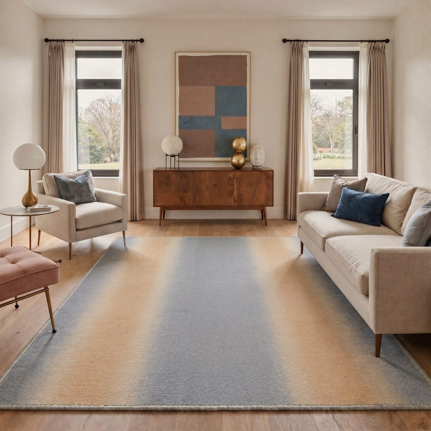 BEIMO 5X7 Area Rugs Minimalist Gradient Stripes Rug, Low Pile Non Slip Machine Washable Indoor Rug for Living Room Bedroom Dining Room Home Office, Muted Gray