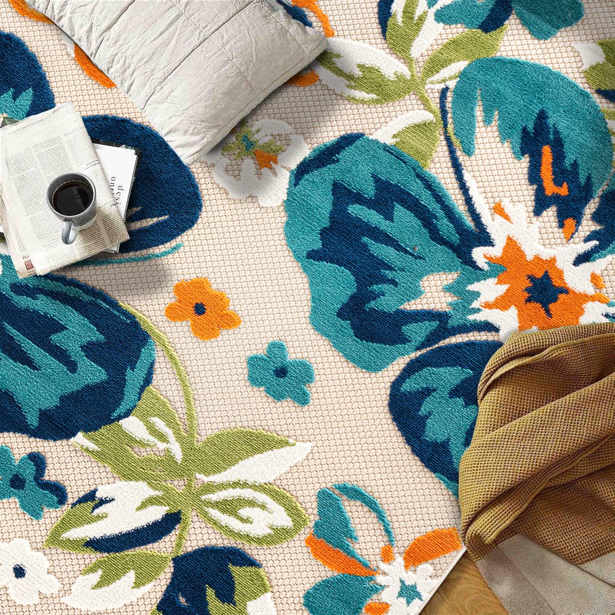 Rugshop Multi Bergamo Floral Indoor/Outdoor Oval Area Rug Machine Washable for Patio, Deck and Living Room, 5' x 7' Oval