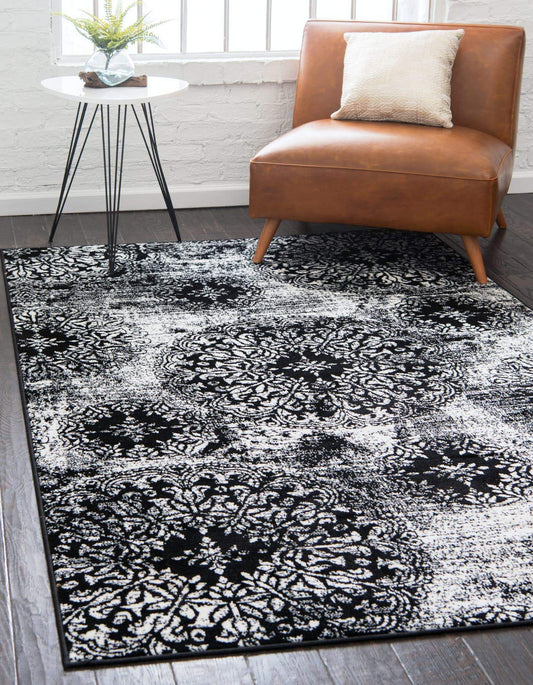 Unique Loom Sofia Collection Area Rug - Grand (4' 1" x 6' 1" Rectangle, Black/ Ivory)