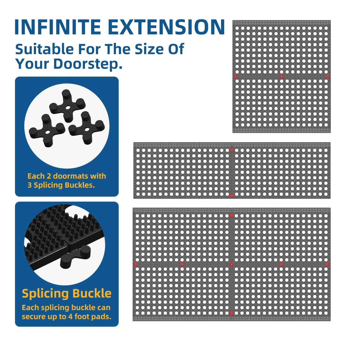 Mibao Front Door Mat Outside Entrance, Heavy Duty Welcome Rubber Doormat Waterproof, All Weather Dirt Trapper Non-Slip Drainage Doormat, Entry Mat for Garage Home Pool Commercial, 17" x 29.5", Black