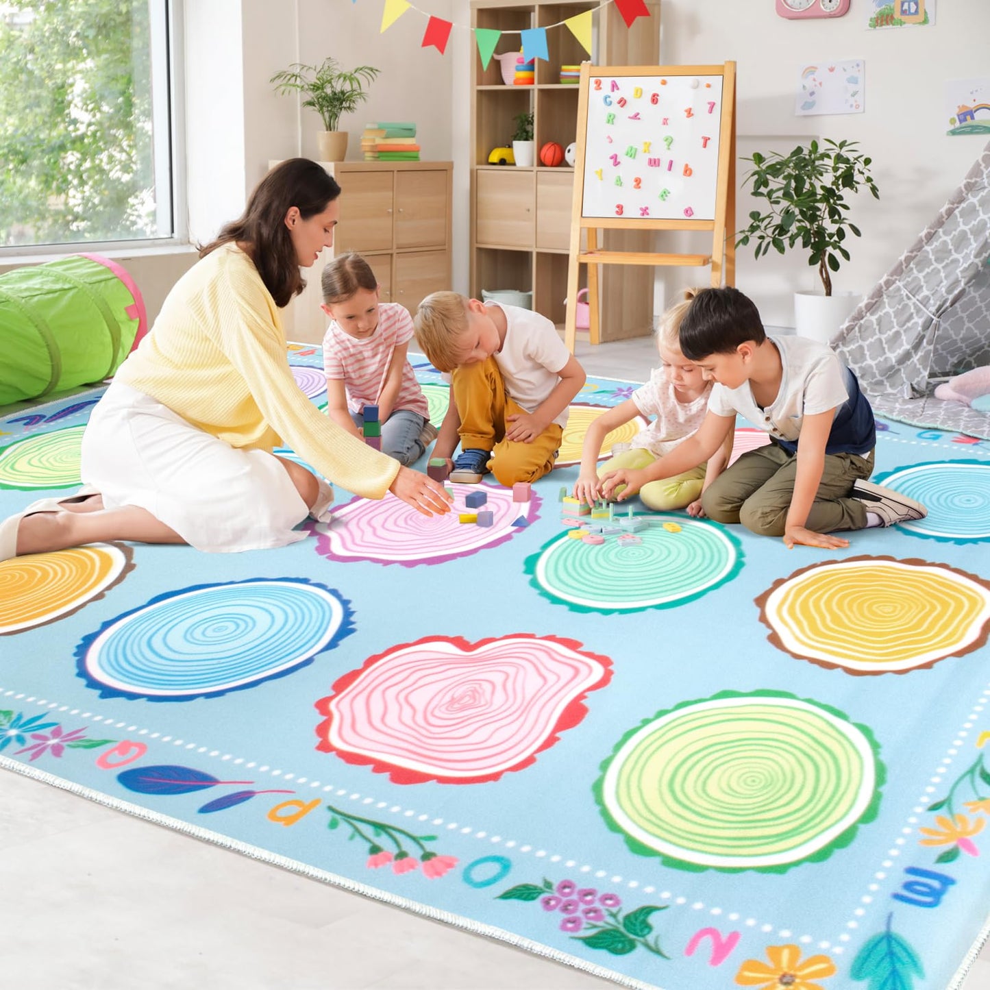Truqual Classroom Rug 7.6x12 Ft Large Rug for Classroom Elementary, Seating Décor Play Carpet for Playing and Learning, Fit for Various Classroom Theme