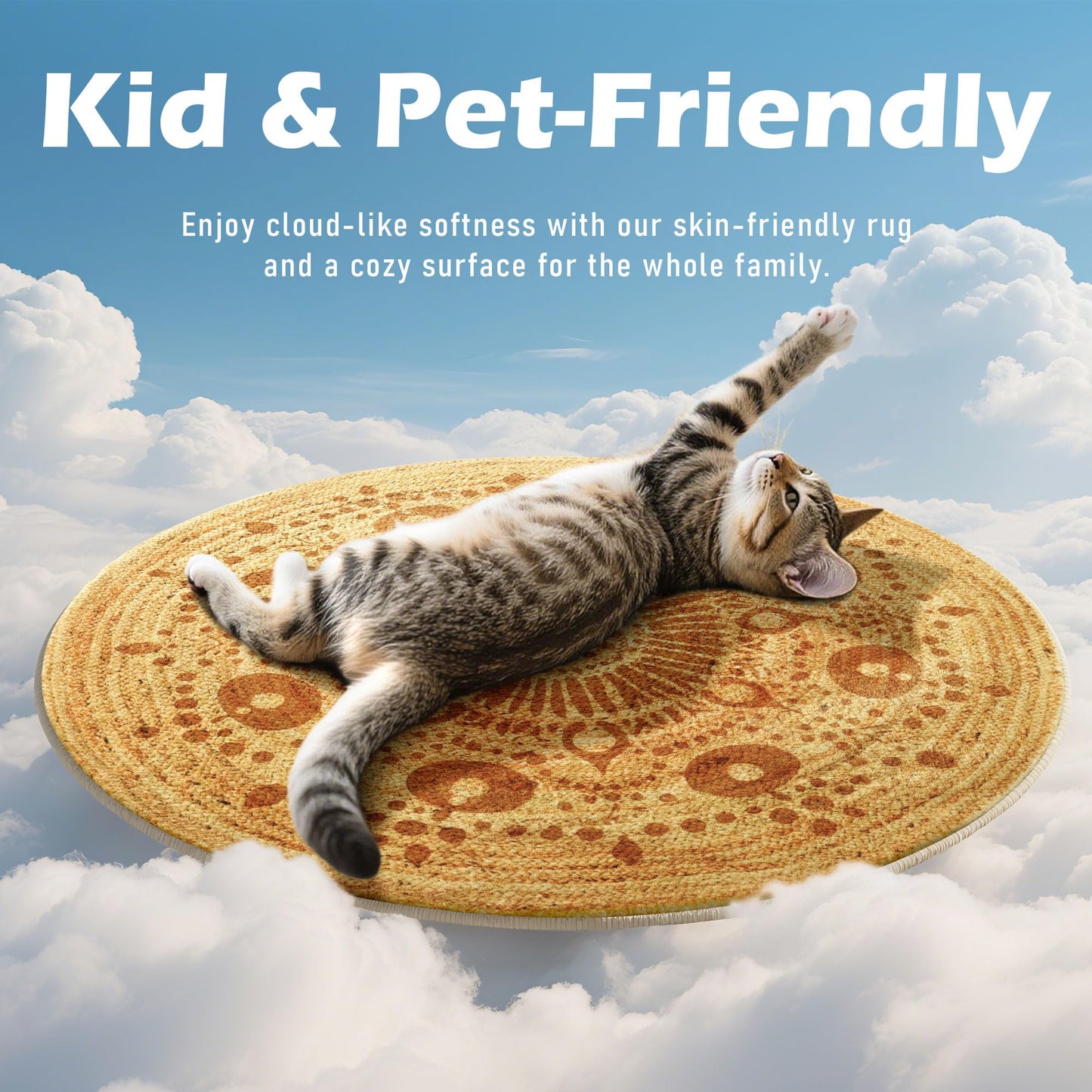 Carvapet 3ft Small Round Accent Rug - Smooth Flat Printed Faux Jute Circle Carpet, 36-Inch Low Pile Washable Skid-Resistant Floor Mat for Indoor Plant Pot Vanity Stool Pet Corner Entryway Bedside