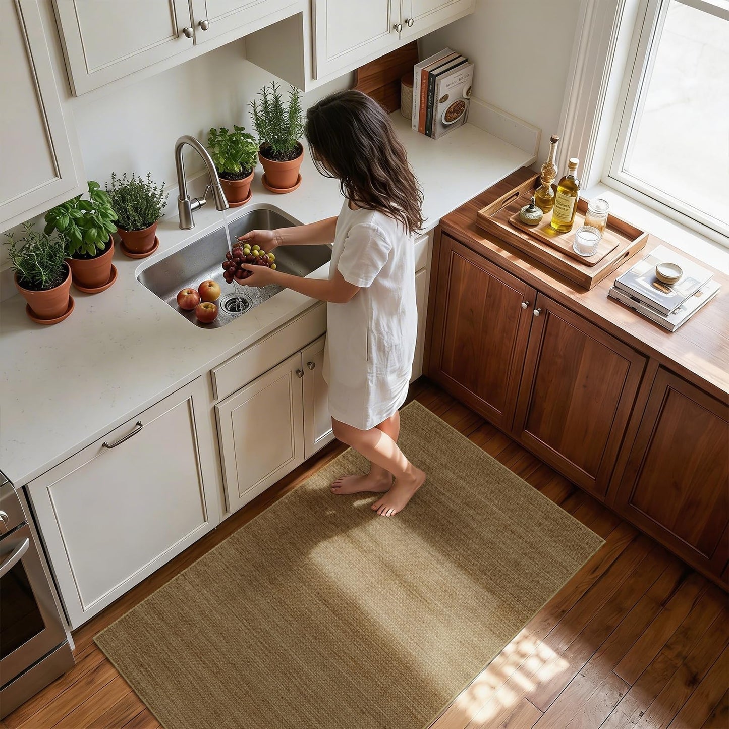 Jute 3x5 Kitchen Area Rugs: Washable Non Slip Entryway Rug with Rubber Backing Pet-Friendly Small Rugs Stain Resistant Carpet for Dining Room Laundry Porch Doorway Natural Brown