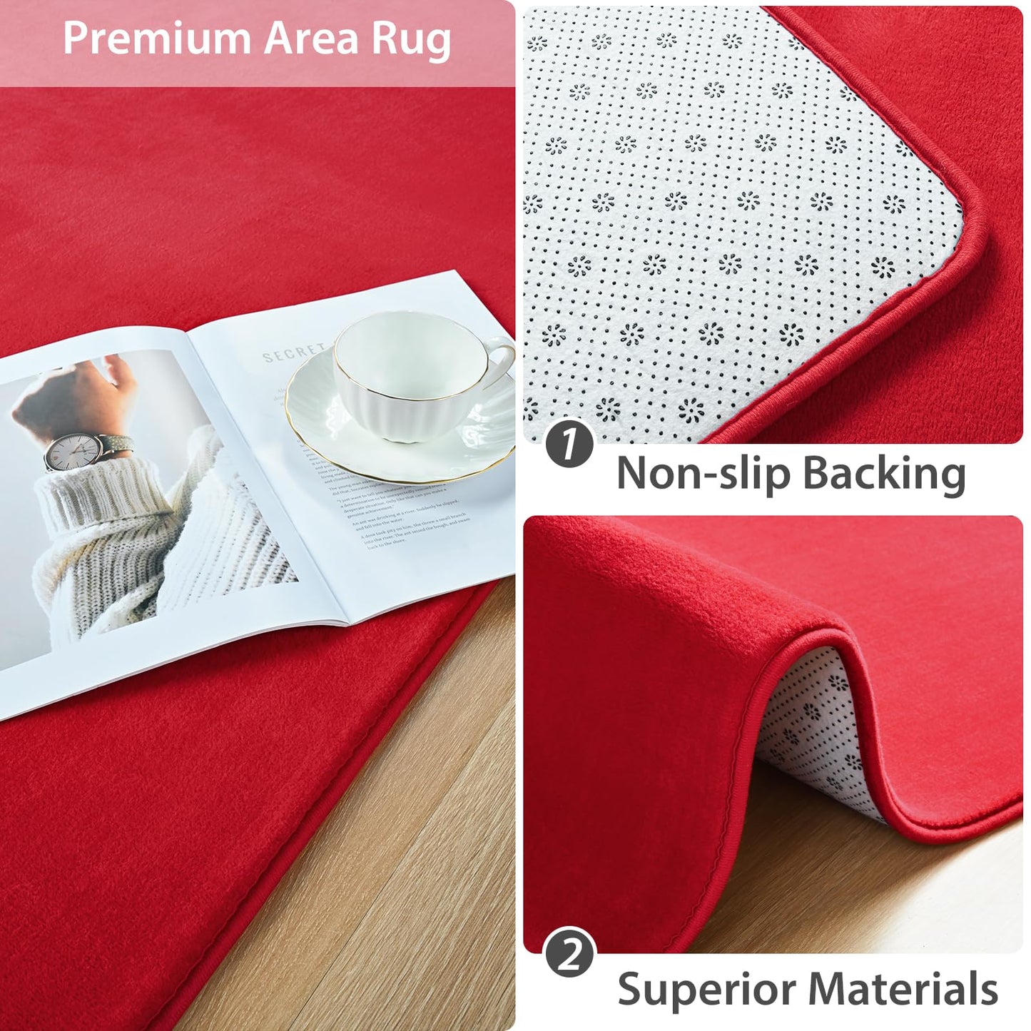 Softlife Red 4x6 Area Rug for Bedroom Living Room, Solid Non-Slip Fluffy Carpet with Soft Low Pile for Kids Boys Girls, Machine Washable Fuzzy Aethetic Rugs Home Dorm Decor