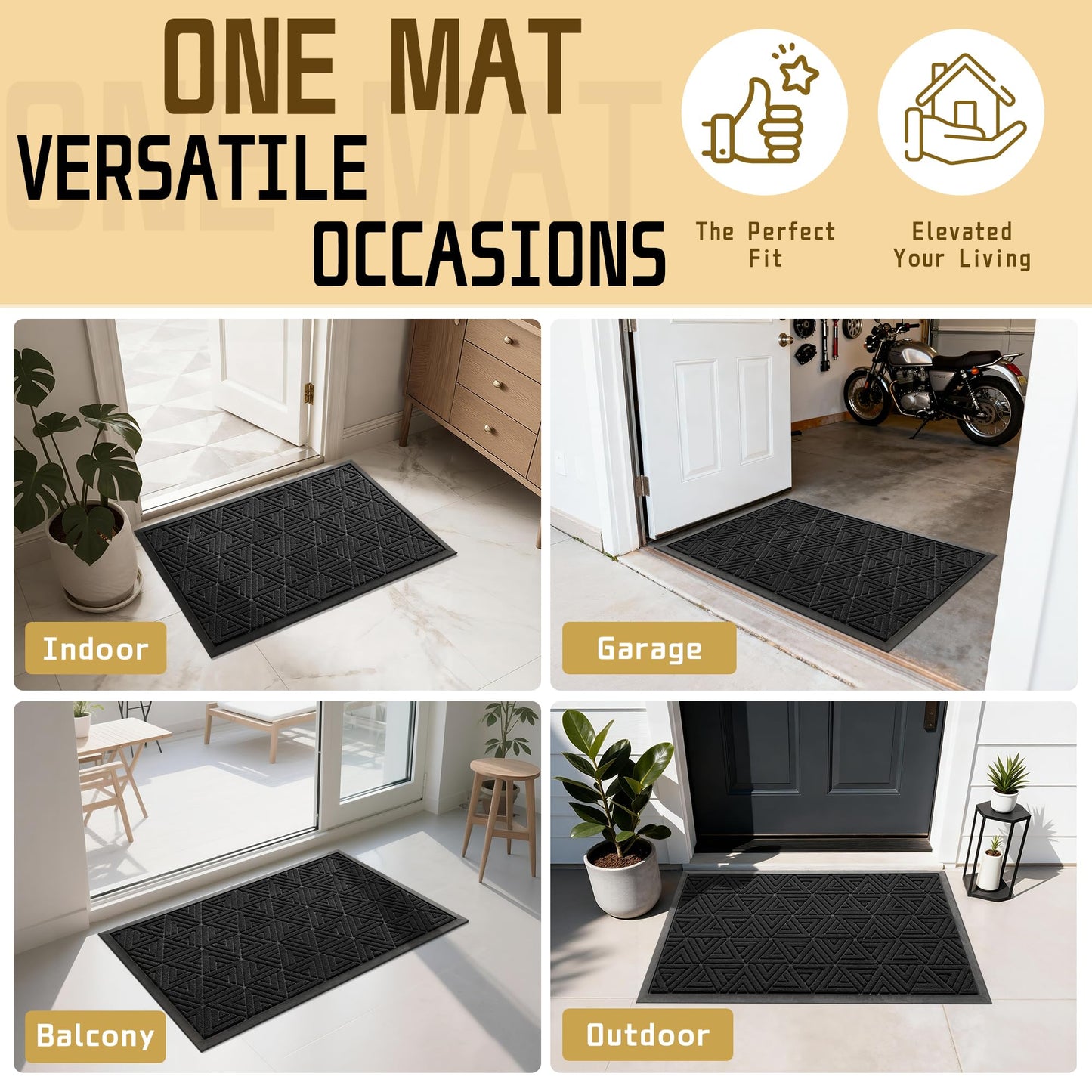 Yimobra Outdoor Mats for Front Door 29.5x17, Stops Mud & Dirt at Entrance, Fits Garage & Patio, All-Weather Waterproof Non Slip Outdoor Indoor Welcome Mat, Black