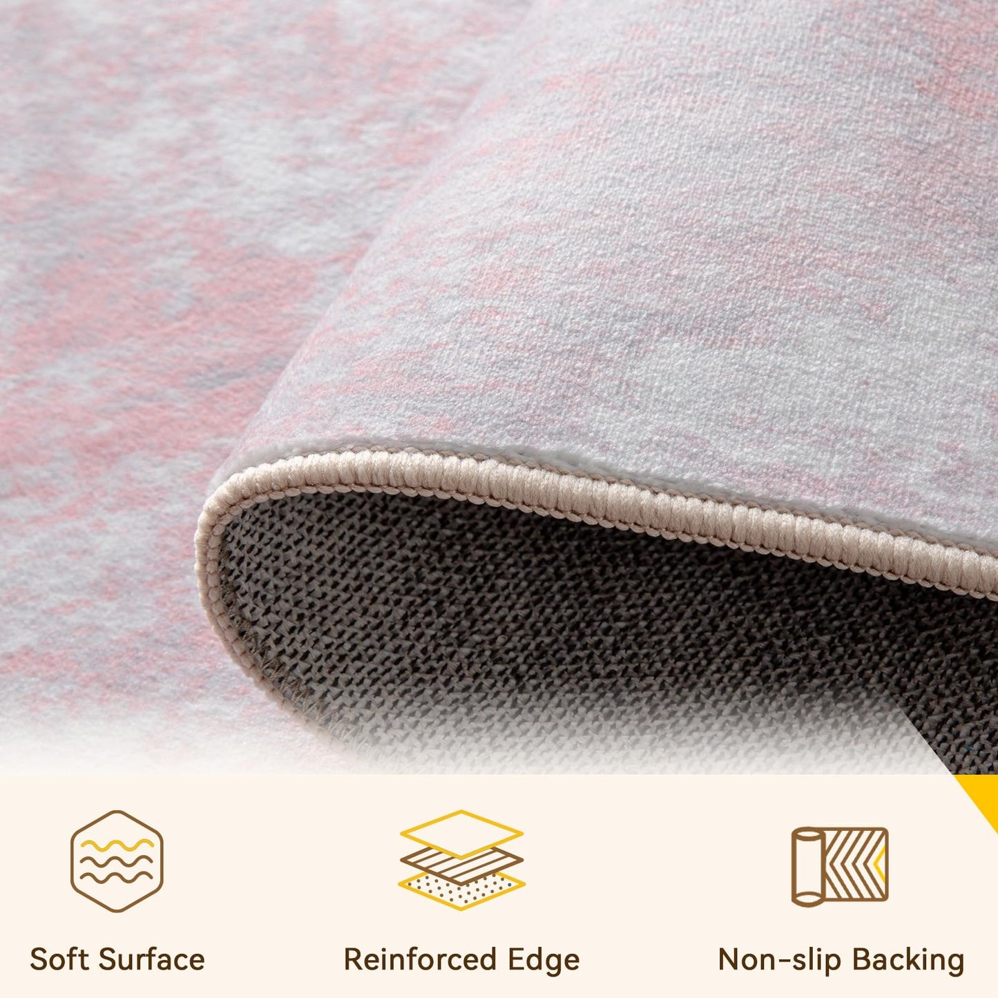 RELEANY Washable Area Rugs 5'x7' Non-Slip Modern Abstract Soft for Living Room Entryway Bedroom Kitchen, Print Pattern, Grey Pink
