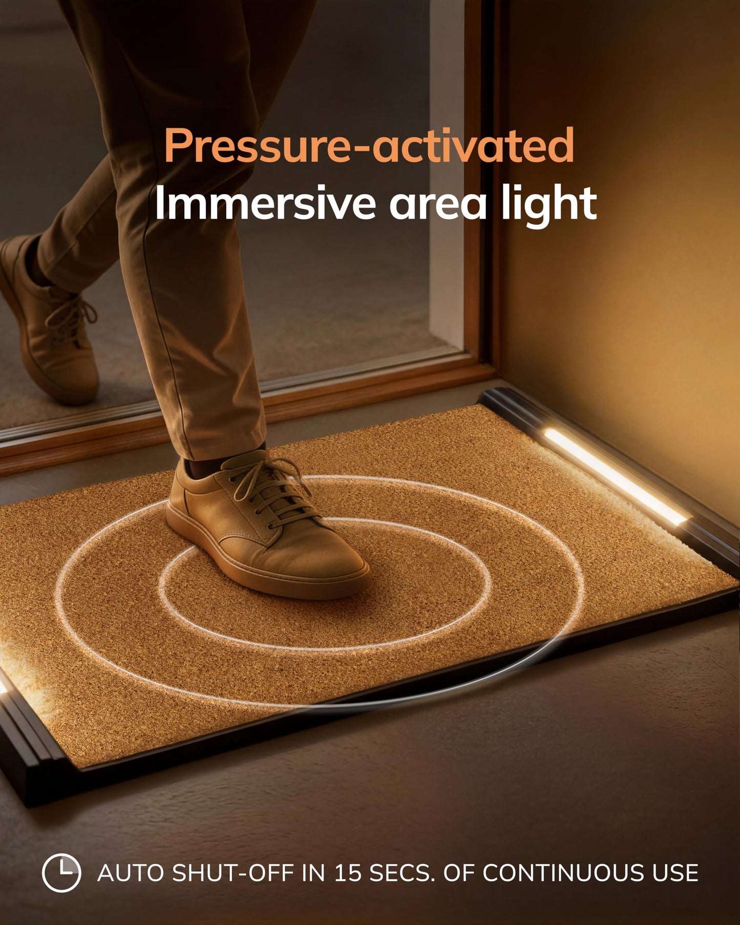Anji Mountain BriteStep with LED Lights, Front Door Mat - Pressure-Activated Welcome Mat, All-Weather, Outdoor Doormat 18x30 Coir Insert, Wireless 3AA, Auto Shut-Off, 32.5x18.5 in