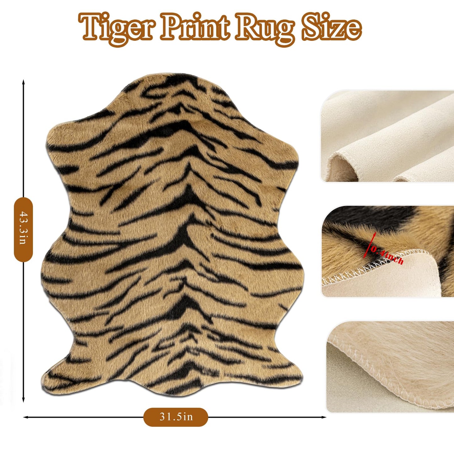 YulyreZome Tiger Print Rug Faux Cowhide Skin Hide Animal Printed Area Rugs Nonslip Carpet Western Decor Mat for Bedroom Living Room 31.5x43.3 Inch