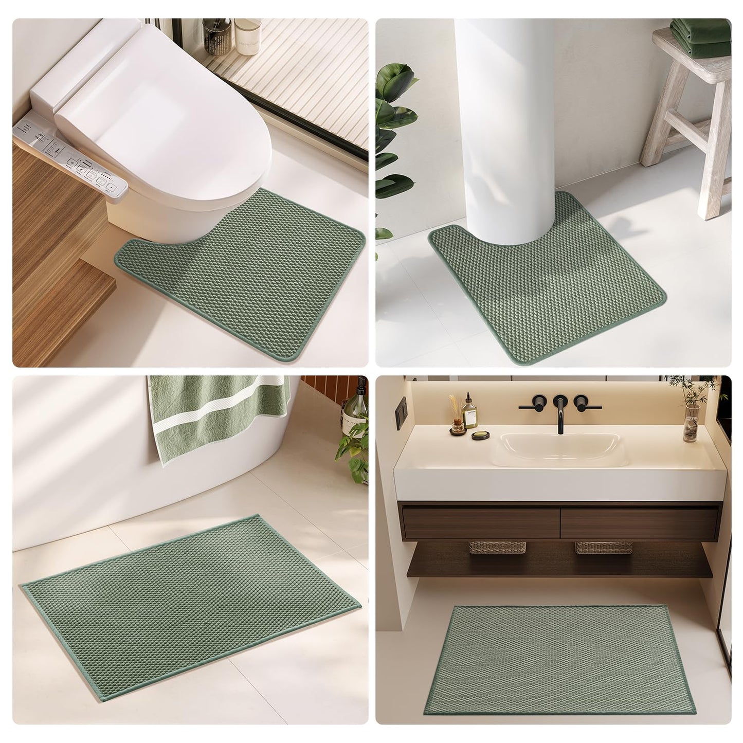 TYUU Bathroom Rugs Non Slip Washable, Super Absorbent Thin Bath Mat Small Quick Dry Low Pile Bathroom Rug, Sage Green 16"x24"