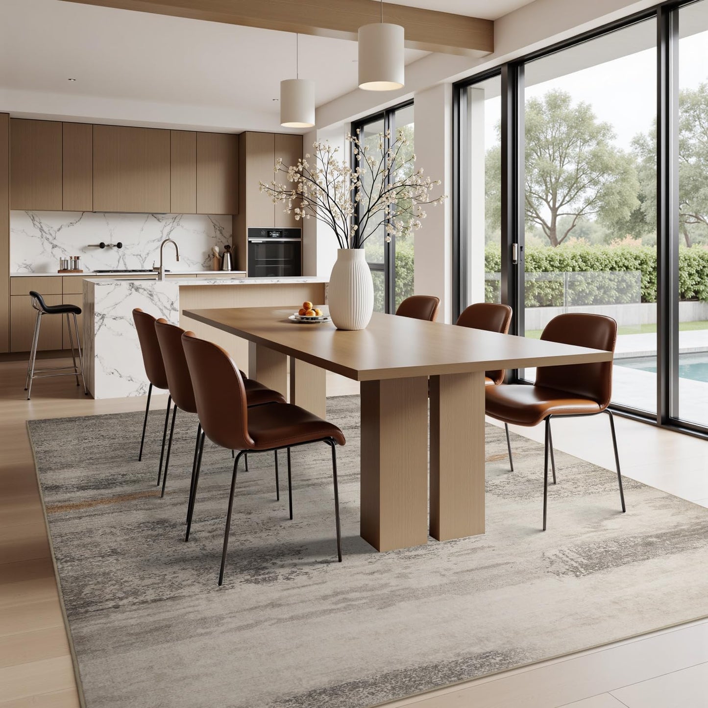 Joydeco Modern Abstract Washable 5x7 Area Rugs for Living Room, Machine Washable Bedroom Rug, Faux Wool Print Non-Slip Neutral Low Pile Stain Resistant Carpet for Dining Room Nursery Home Office Decor