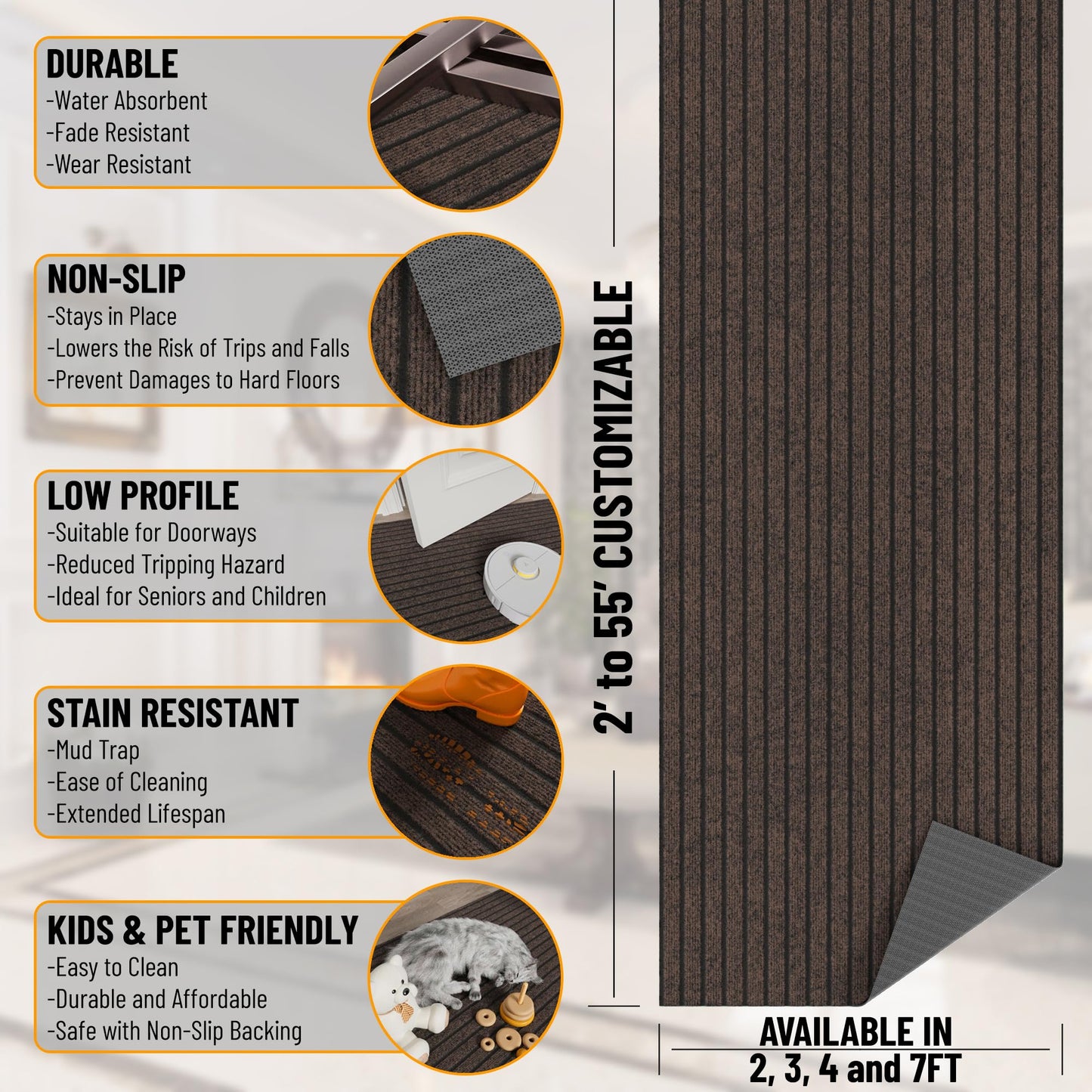 Ottomanson 2'7" x 5' Mud Mat Area Rug Scraper Carpet - Non-Slip, Dirt Trapping for Indoor & Outdoor Use - Ideal for Entryway, Garage, Kitchen, Patio & High-Traffic Areas, Brown