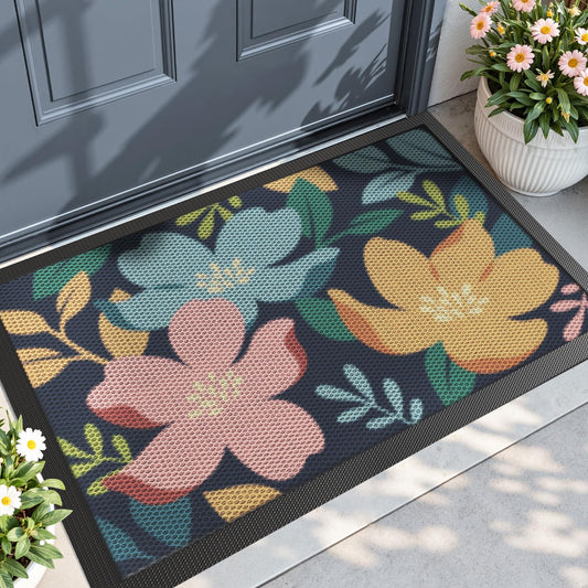 DEXI Front Door Mat Outside Entrance, Spring Entryway Doormat Dirt Trapper, Heavy Duty Non Slip Entry Mats for Patio Garage Porch Home Decorative, 24x36, Colorful Floral