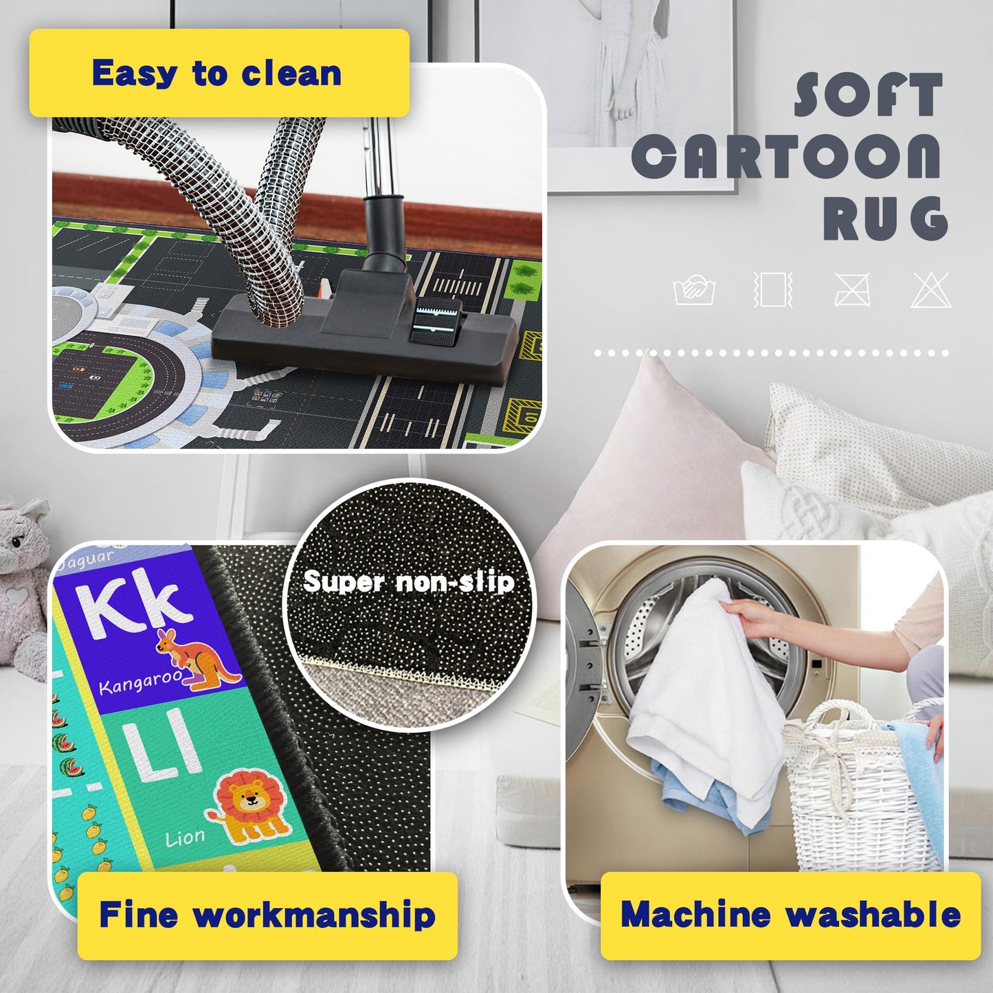 Isyorefam Play Rug for Kids Playroom, 2x3 Airport Carpet with City Road Traffic System and Aircraft Runway, Airport Playmat Airplane Rugs Non-Slip Washable Area Mat for Boys Bedroom