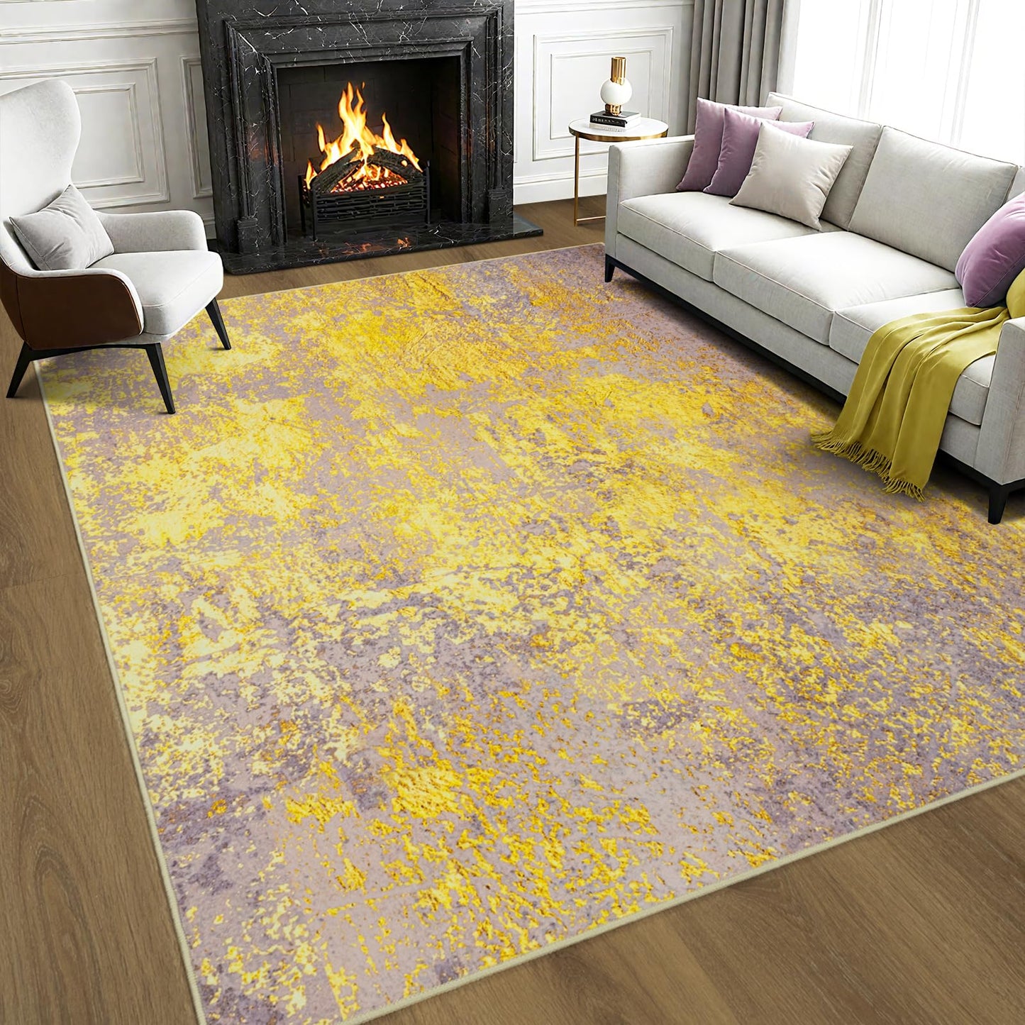 Merelax 5x7 Pink Yellow Living Room Area Rug, Large Washable Rugs for Bedroom Dining Room, Soft Boho Abstract Area Rugs, Modern Non Slip Low Pile Carpet for Office Study Kids Room
