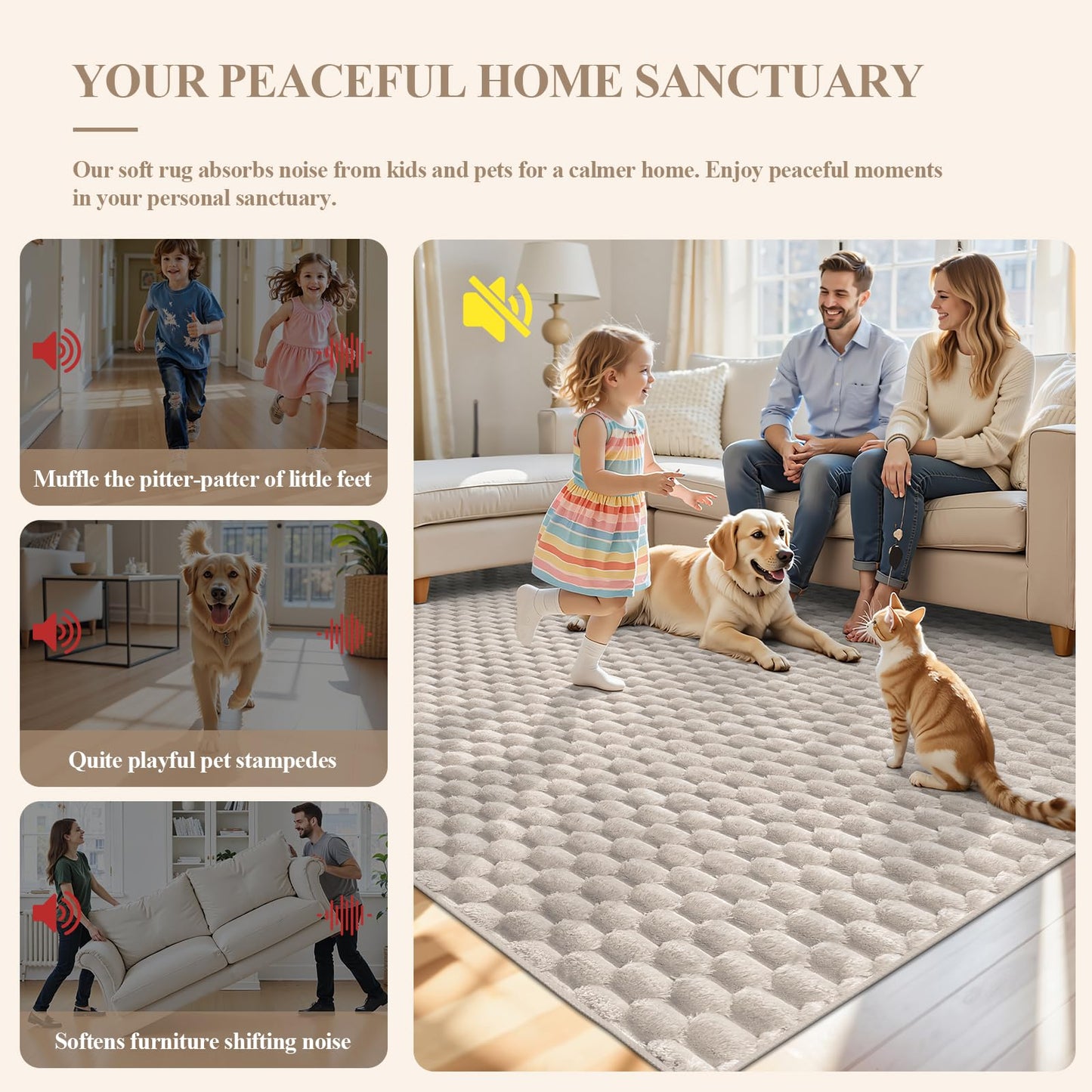 Vaukki 5x8 Area Rug for Living Room, Non Slip Washable 3D Bubble Living Room Rug, High Low Pile Hexagon Floor Mat for Bedroom, Modern Soft Fluffy Carpet for Dining Room, Office and Nursery, Beige