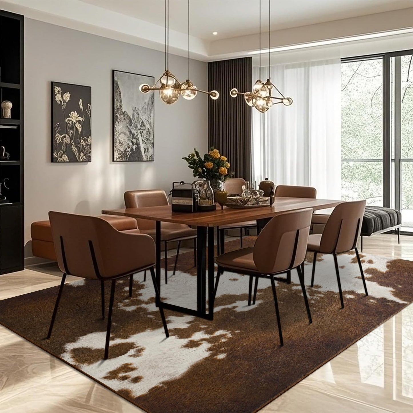 Foxmas Area Rugs for Living Room, 5x7 Feet Cow Print Washable Rug, Non-Slip Low Pile Indoor Floor Cowhide Animal Rug, Carpet for Bedroom Dining Room Laundry Room Western Kitchen Home Office