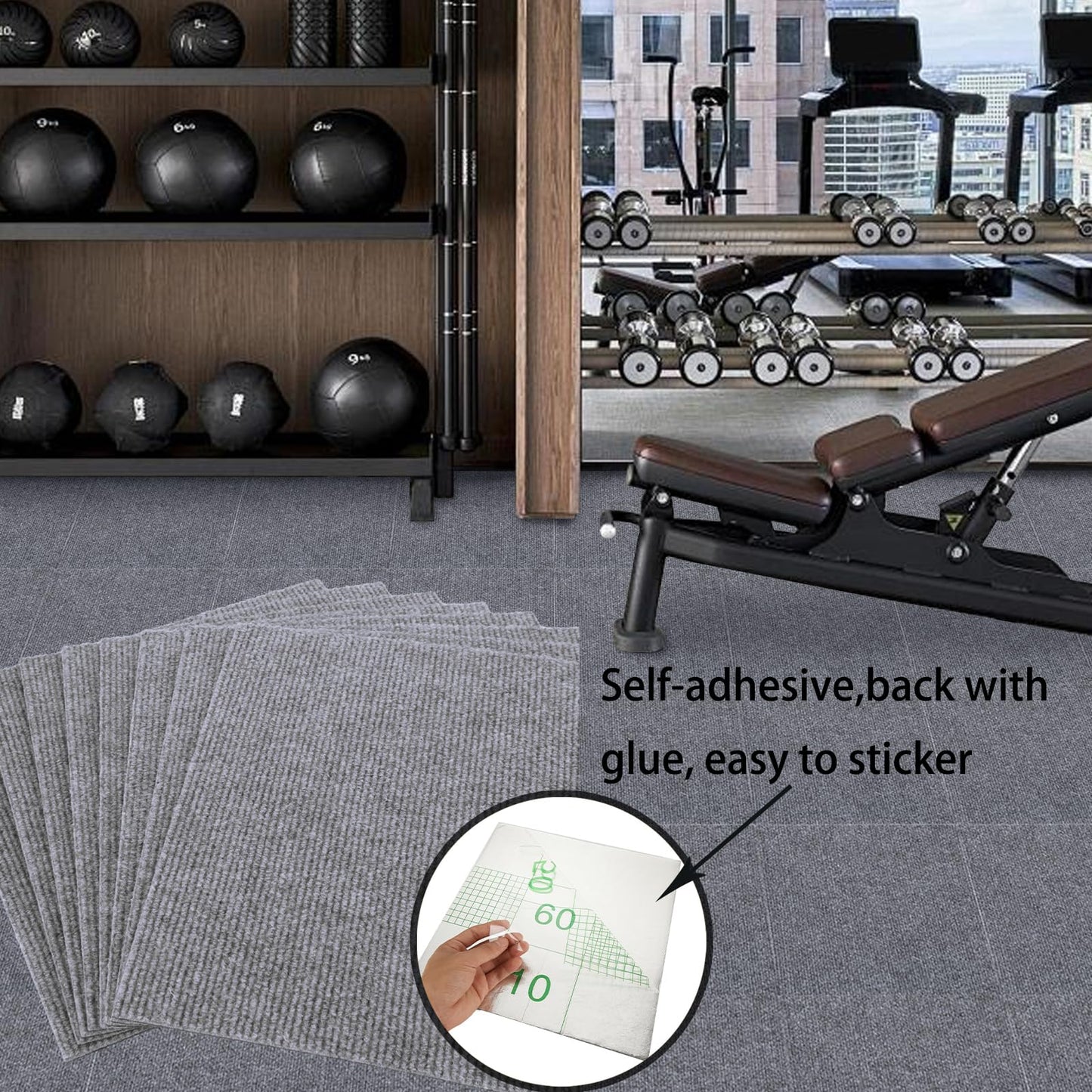LISHIEN 36 Pcs Carpet Tiles Peel and Stick 12”x 12” Self Adhesive Carpet Squares, Anti-Slip Grey Carpet Floor Tiles for Bedroom Living Room Indoor Outdoor