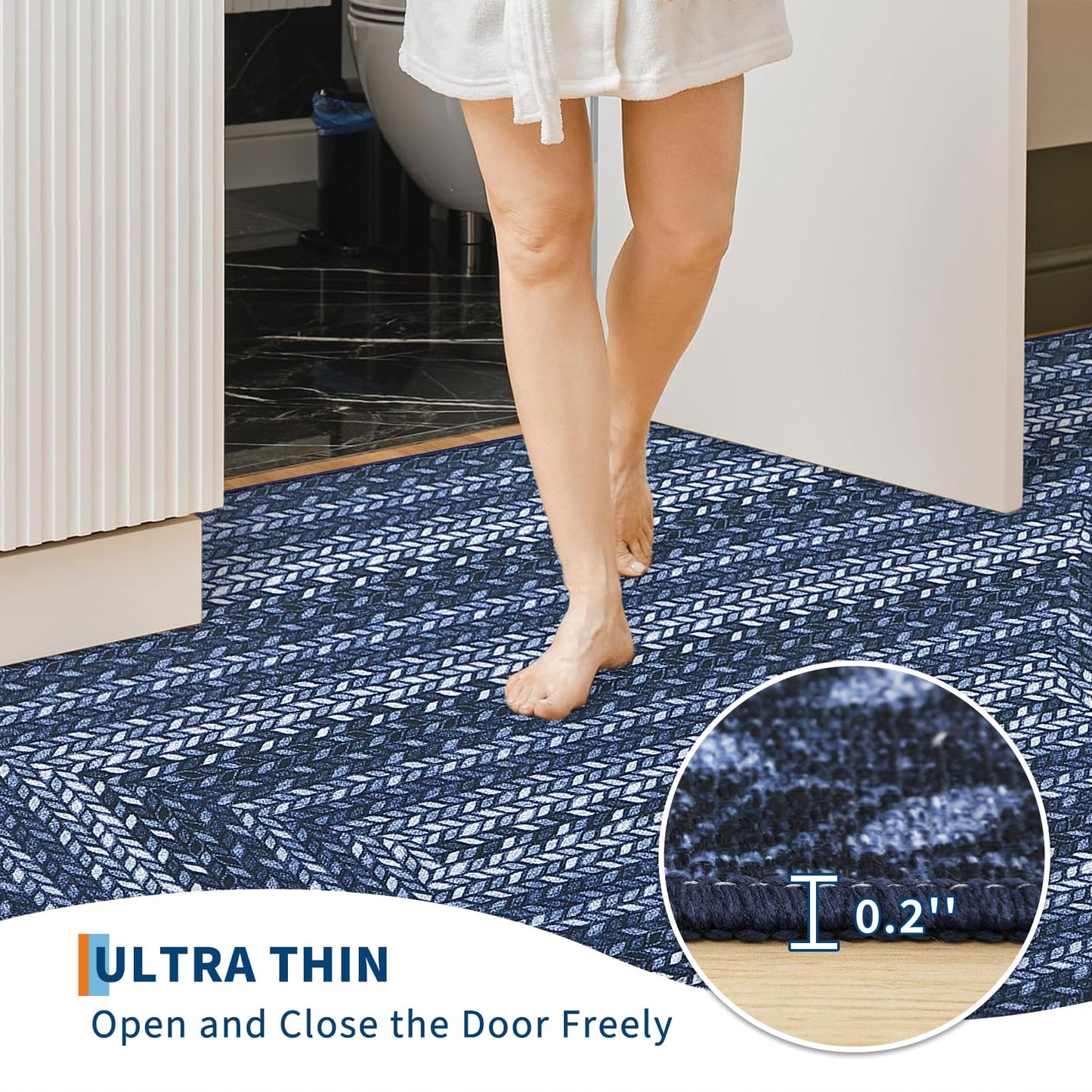 2x3 Small Area Rug Entryway Easy Jute Door Mat Stain Resistant Indoor Outdoor Mats Low Pile Washable Front Door Throw Carpet Modern Bordered Braided Print Rugs for Bedroom Living Room, Slateblue