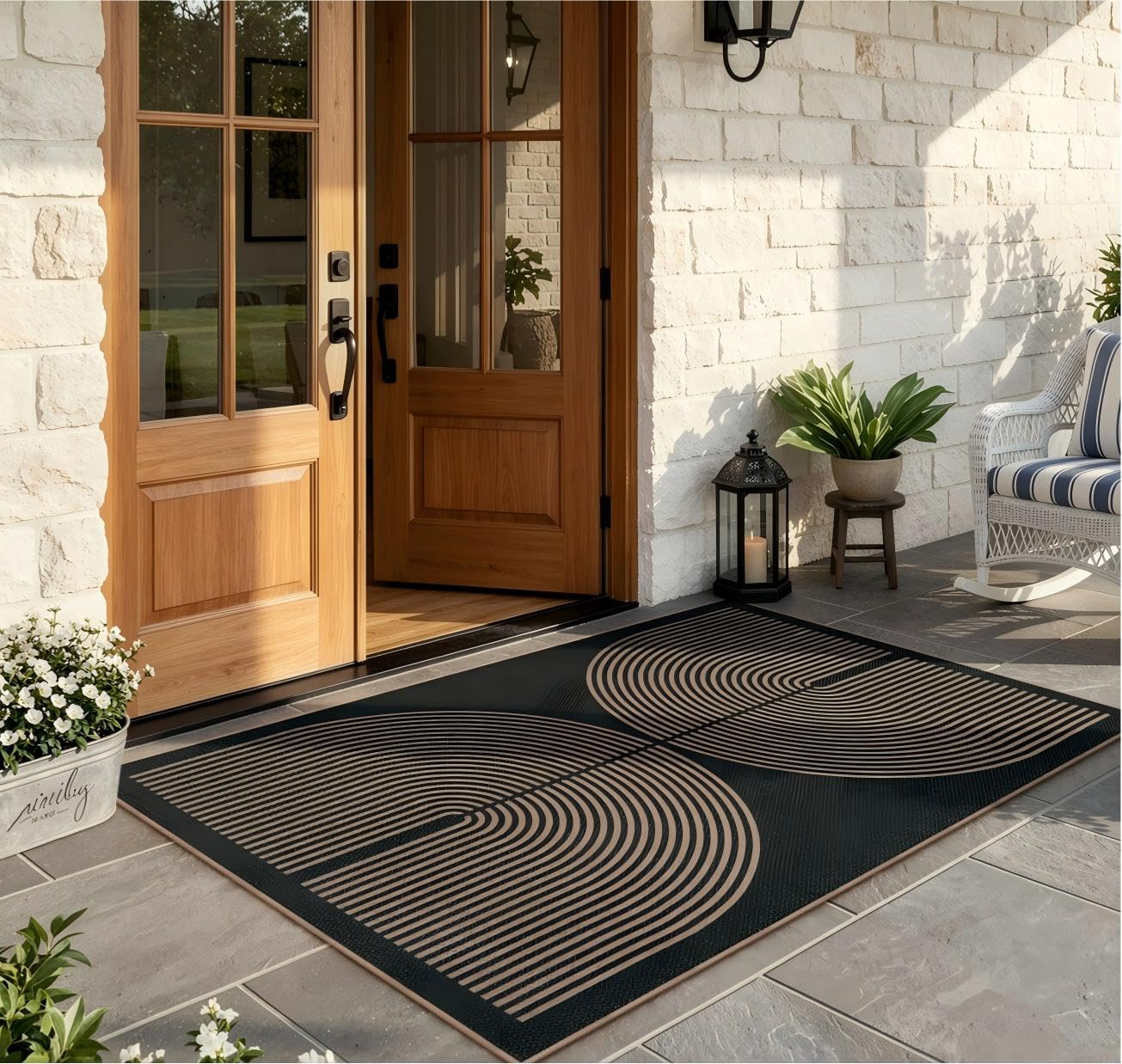 Lahome Modern Rainbow Easy Jute 4x6 Rug, Outdoor Patio Rug for Living Room Washable Black Carpet for Bedroom, Contemporary Non Slip Non Shedding Floor Carpet for Office Backyard