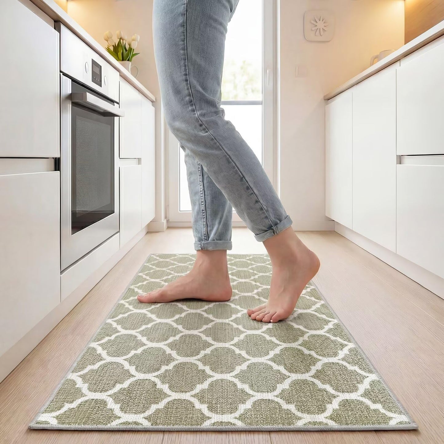 LixoTy Washable Non Slip Kitchen Rugs: Kitchen Runner Rugs Non Skid Washable Absorbent Comfort Standing Kitchen Mats with Rubber Backed, Rugs for Kitchen Floor, Sink, Laundry, Office (Kaqi 17''*47'')