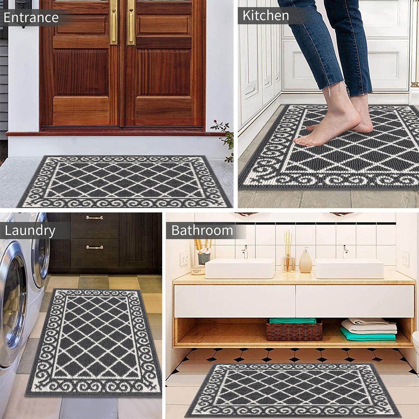 HEBE Indoor Door Mat 24"x36" Non Slip, Washable Welcome Mats for Front Door Entrance, Low Profile Dirt Trapper Doormat Entry Carpet for Entryway, Kitchen, Bathroom