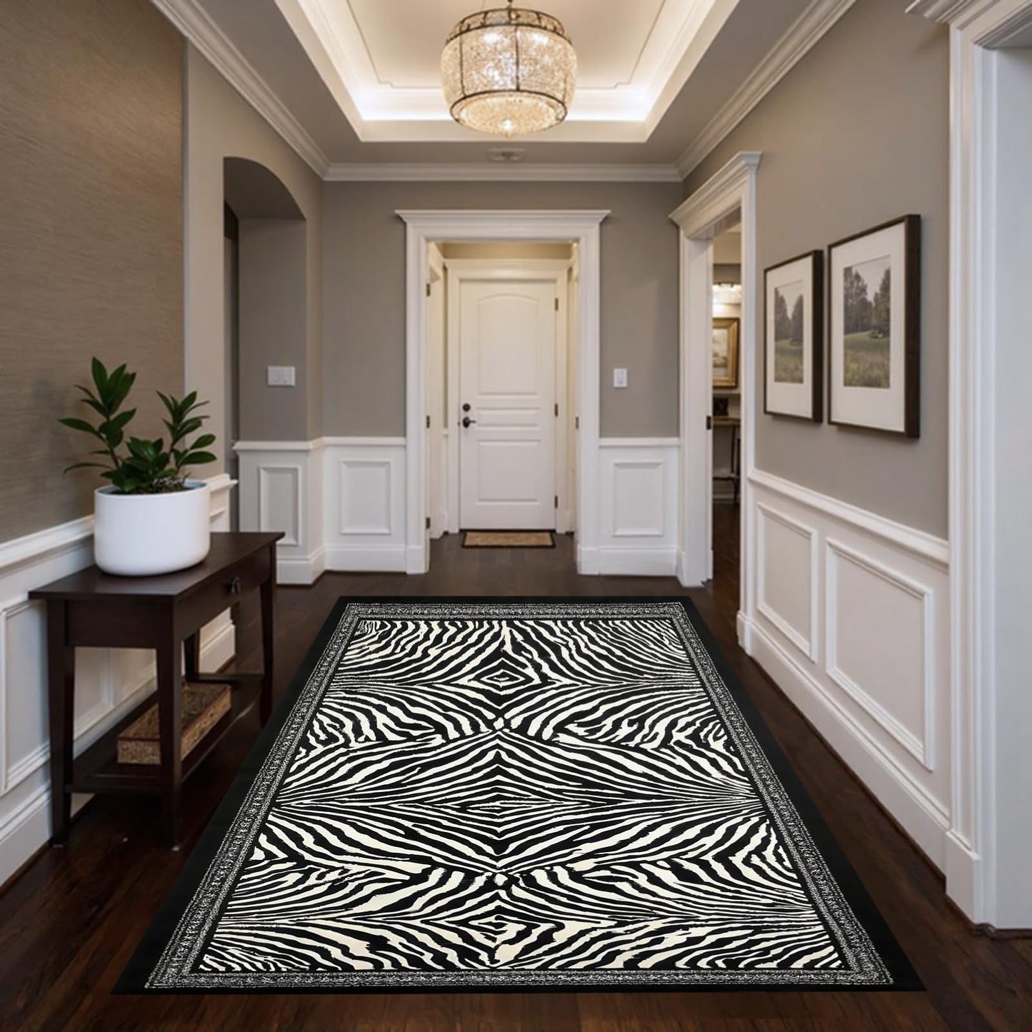 BreezeRise 5x7 Area Rug for Living Room,Modern Abstract Black and White Zebra Print Rug,Non-Slip Washable,Bedroom, Dining Room, Home Office