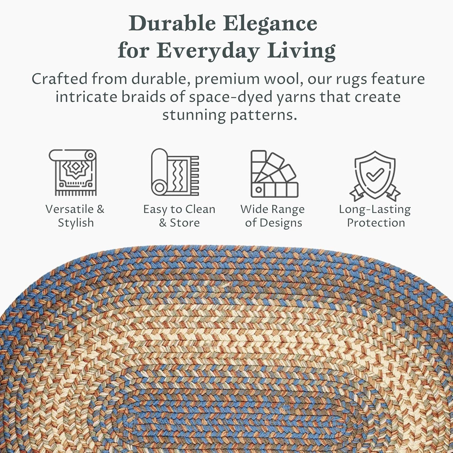 RRI Home Decor EastEnd EL93 Blue Lake 2' x 3' Oval - Braided Area Rug, Home Decor, Floor Mat or Bedroom Rug - Easy Care, Ideal for High Traffic Areas in Hallway and Living Room - Made in USA