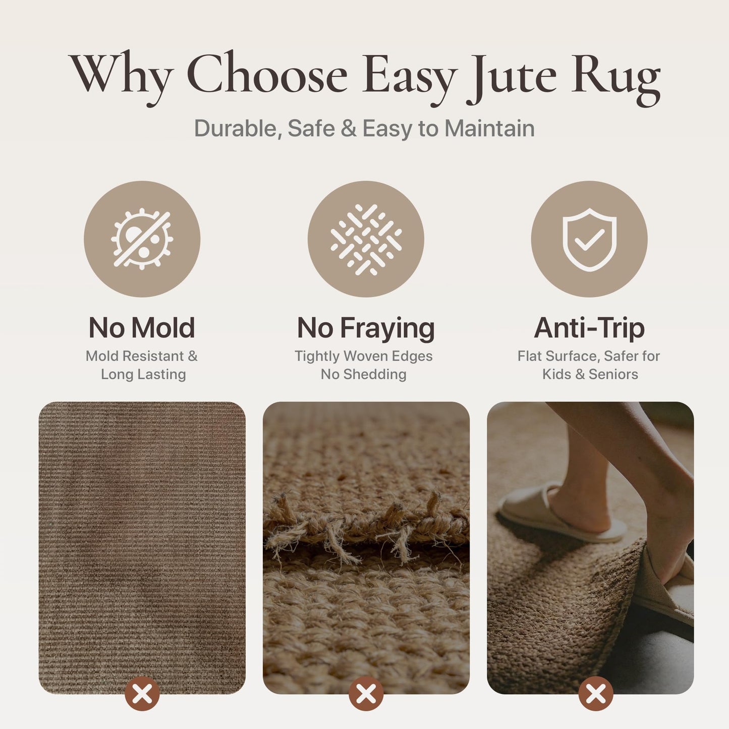 Bavni Checkered Easy Jute Rug,3x5 Area Rug Machine Washable Non Slip Woven Plaid Carpet, Geometric Diamond Non Shedding Low Pile Modern Farmhouse Floor Mat for Living Room, Bedroom, Entryway