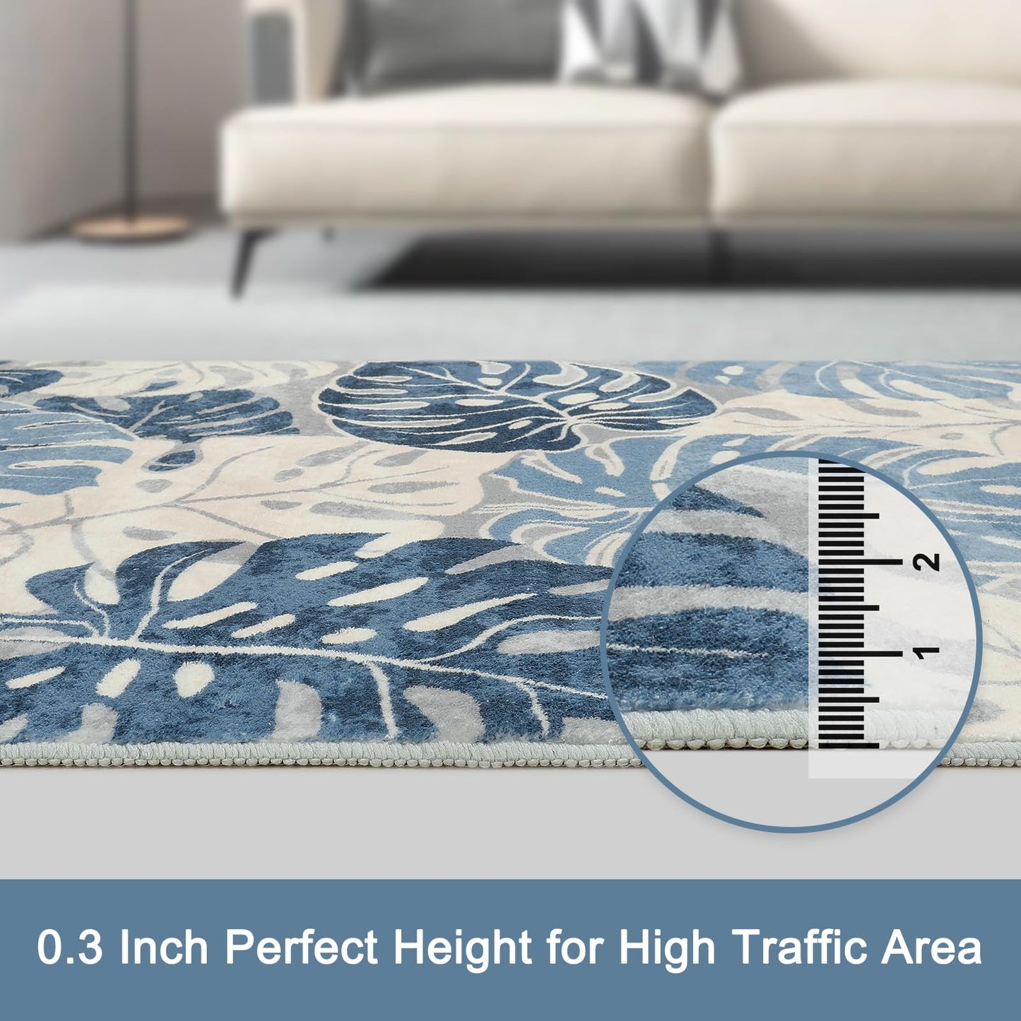 Wonnitar Leaf 2x3 Kitchen Rug, Small Bathroom Blue Rug, Washable Bedside Accent Mat, Monstera Plant Coastal Non-Shedding Soft Entryway Floor Carpet for Laundry Room Entrance Bath