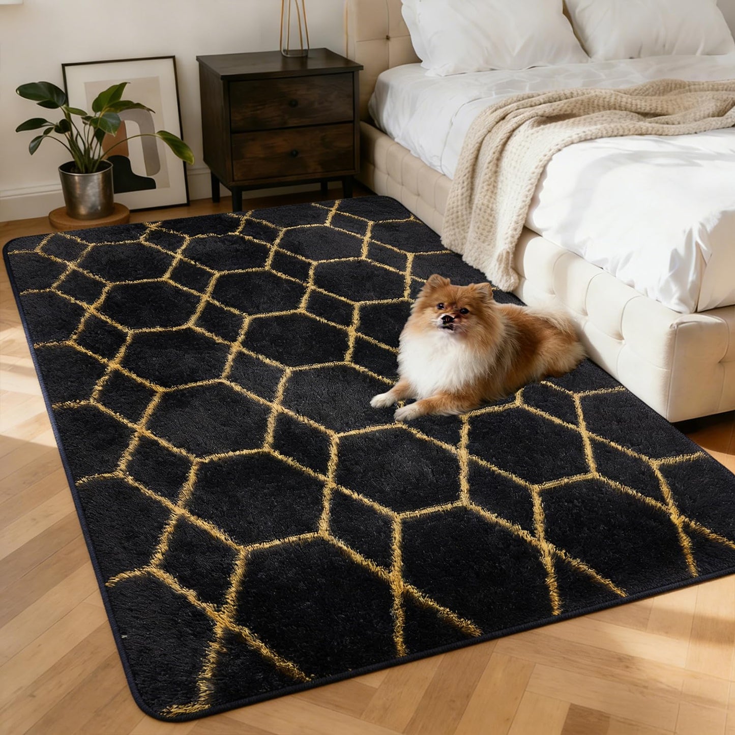 4x6 FT Soft Rug for Living Room, Geometric Shag Soft Area Rug, Classic Rug Anti-Skid High Pile Fluffy Carpet for Kids Room Nursery, Dorm Home Decor