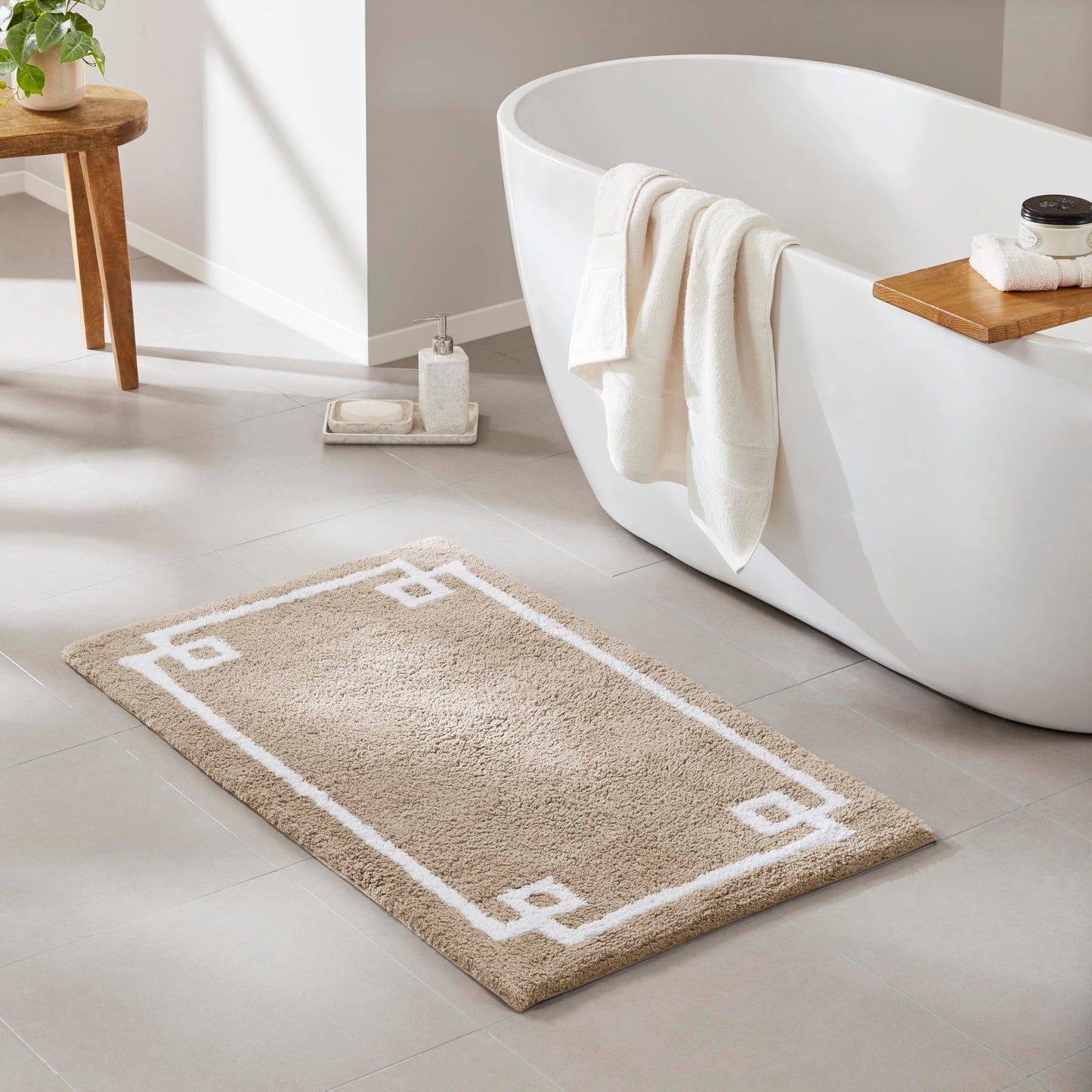 Madison Park Evan 100% Cotton Bathroom Rug Non Slip Backing-Luxrurious Tufted Plush Bath Mat Absorbent, Quick Dry, Spa Design Shower Room Décor, 24x40, Taupe