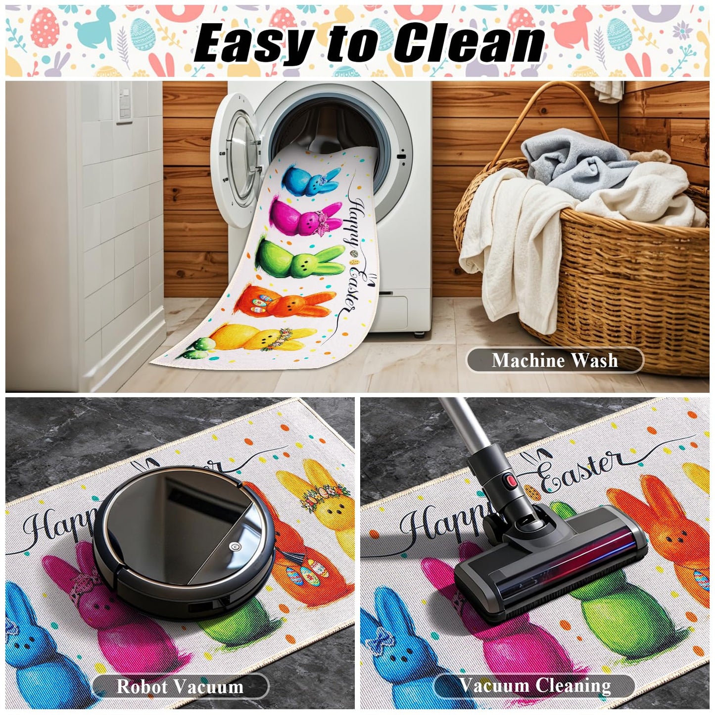 JSVSLTD Easter Kitchen Rugs Set of 2 Kitchen Floor Mat Easter Decor for Home, Non-Slip Kitchen Mats for Spring Gatherings 17"x47"+17"x29"