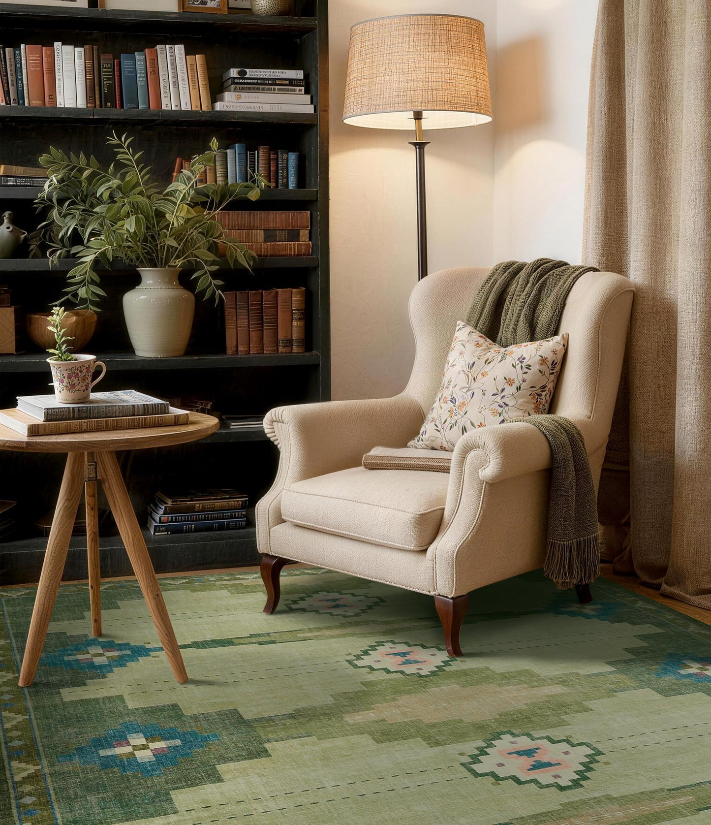 YIHOUSE Mid Century Modern Rugs for Living Room, 6x9 Green Rug No-Slip Southwestern Large Area Rug Washable Rugs for Bedroom, Dining Room