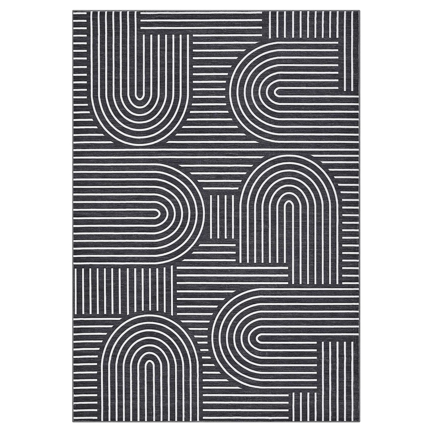 ROYHOME Washable Rug 8x10 Area Rugs for Living Room, Abstract Rug for Bedroom, Soft Rainbow Non Slip Throw Rugs with Rubber Back, Low Pile Stain Resistant Boho Geometric Carpet for Dining Room, Black