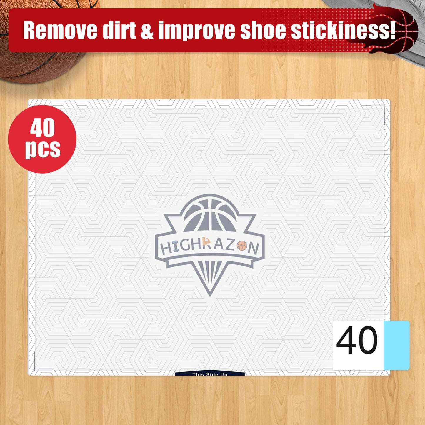 HIGHRAZON Courtside Basketball Sticky Mat,Includes 40 Sticky Sheets Non-Slip Sticky Shoe Mat for Basketball Court Shoe Grip,Courtside Shoe Grip Traction Mat,Improves Traction and Cleans Dust,Dirt