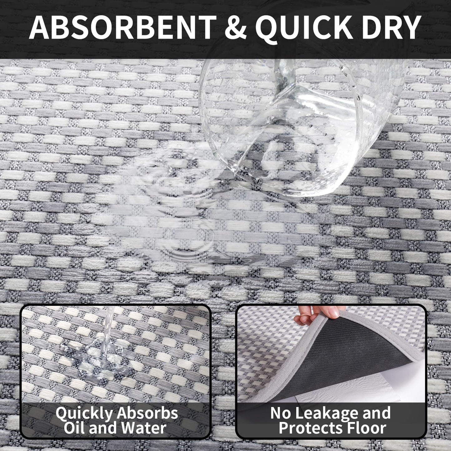 YDKGL Kitchen Rugs Mat Non Slip Washable, Super Absorbent Kitchen Mats for Floor, Rubber Backing Soft Braided Standing Floor Mats Sink Mat Runner Rug, Easy to Clean and Maintain, Gray 17"x30"