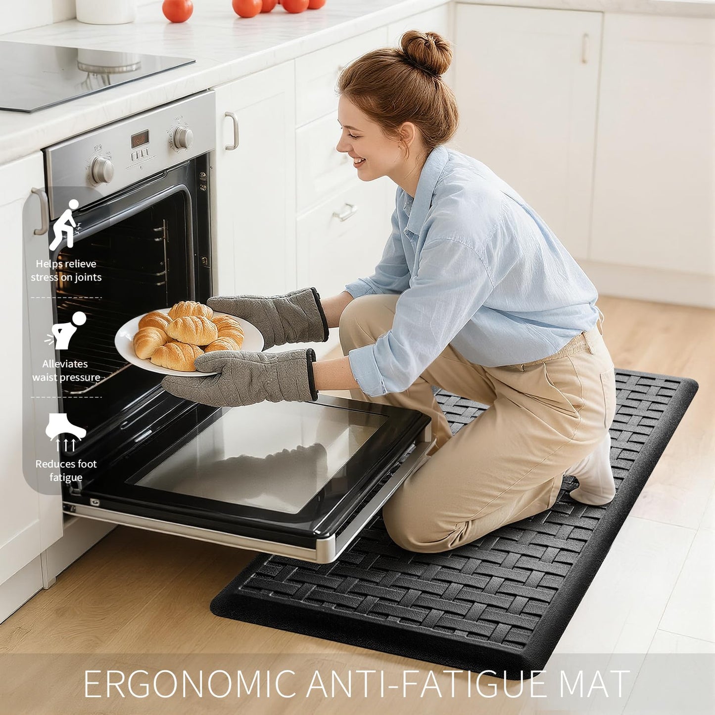 UKISS 2PCS Kitchen Rugs, Cushioned Anti Fatigue Kitchen Mats for Floor, Waterproof Kitchen Rug，Non-Slip Comfort Standing Mat for Kitchen (Black, 17.3"x28"+17.3"x28")
