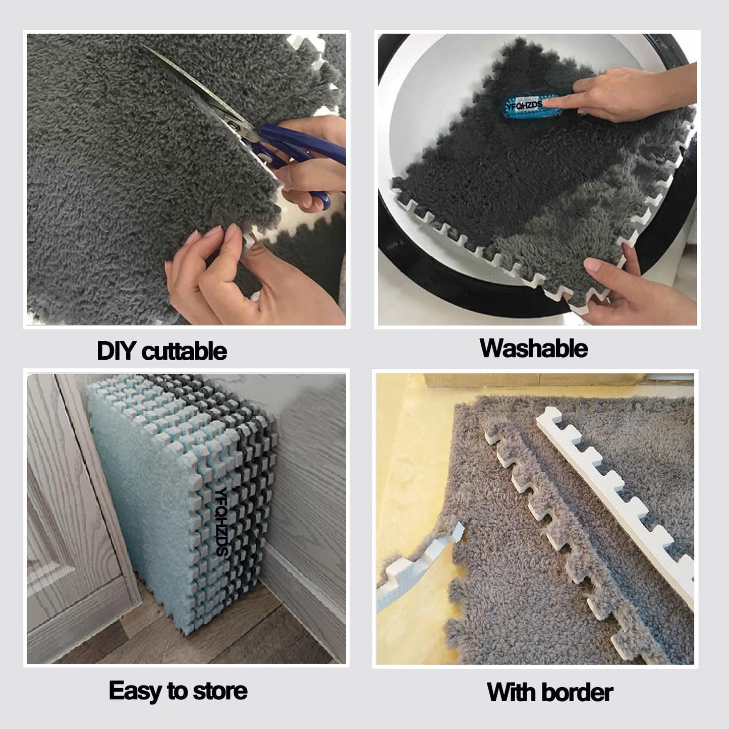 Generic 24Pcs Plush Foam Floor Mat Square Interlocking Carpet Tiles 12X12 Inch Puzzle Piece Carpet Squares Thick Fluffy Foam Floor Tiles Rug For Parlor Bedroom Gray